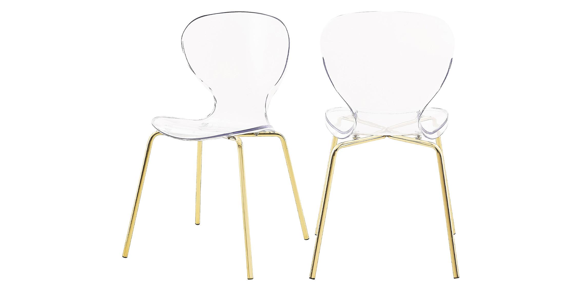 

    
Lucite Polycarbonate & Gold Dining Chair Set 2 CLARION 770 Meridian Modern
