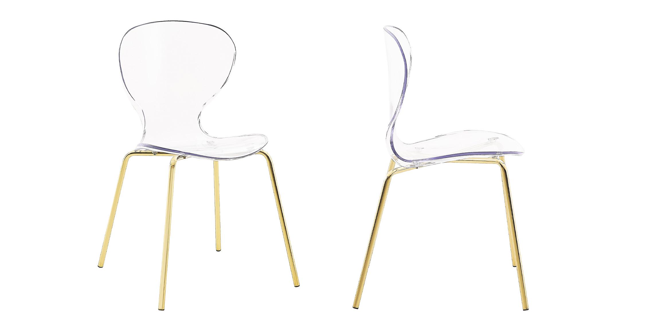 

    
Lucite Polycarbonate & Gold Dining Chair Set 2 CLARION 770 Meridian Modern
