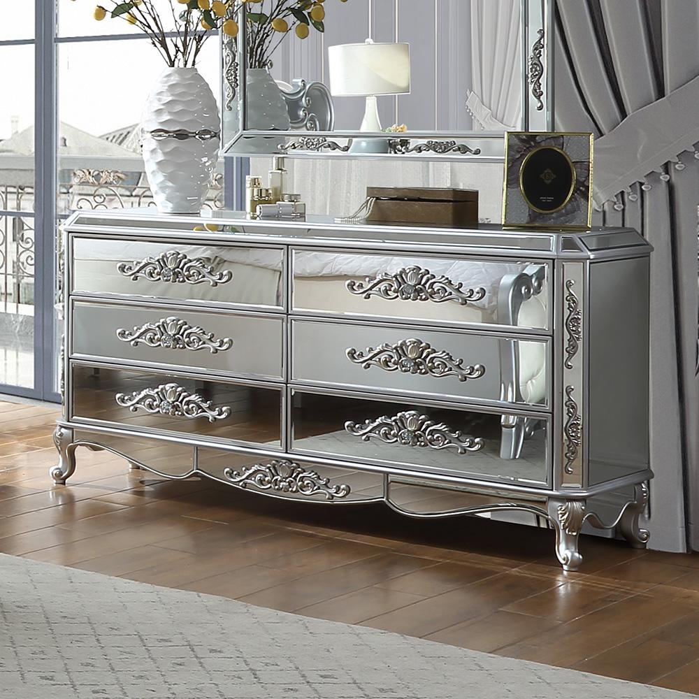Traditional Dresser HD-6036 HD-D6036 in Antique, Silver Faux Leather