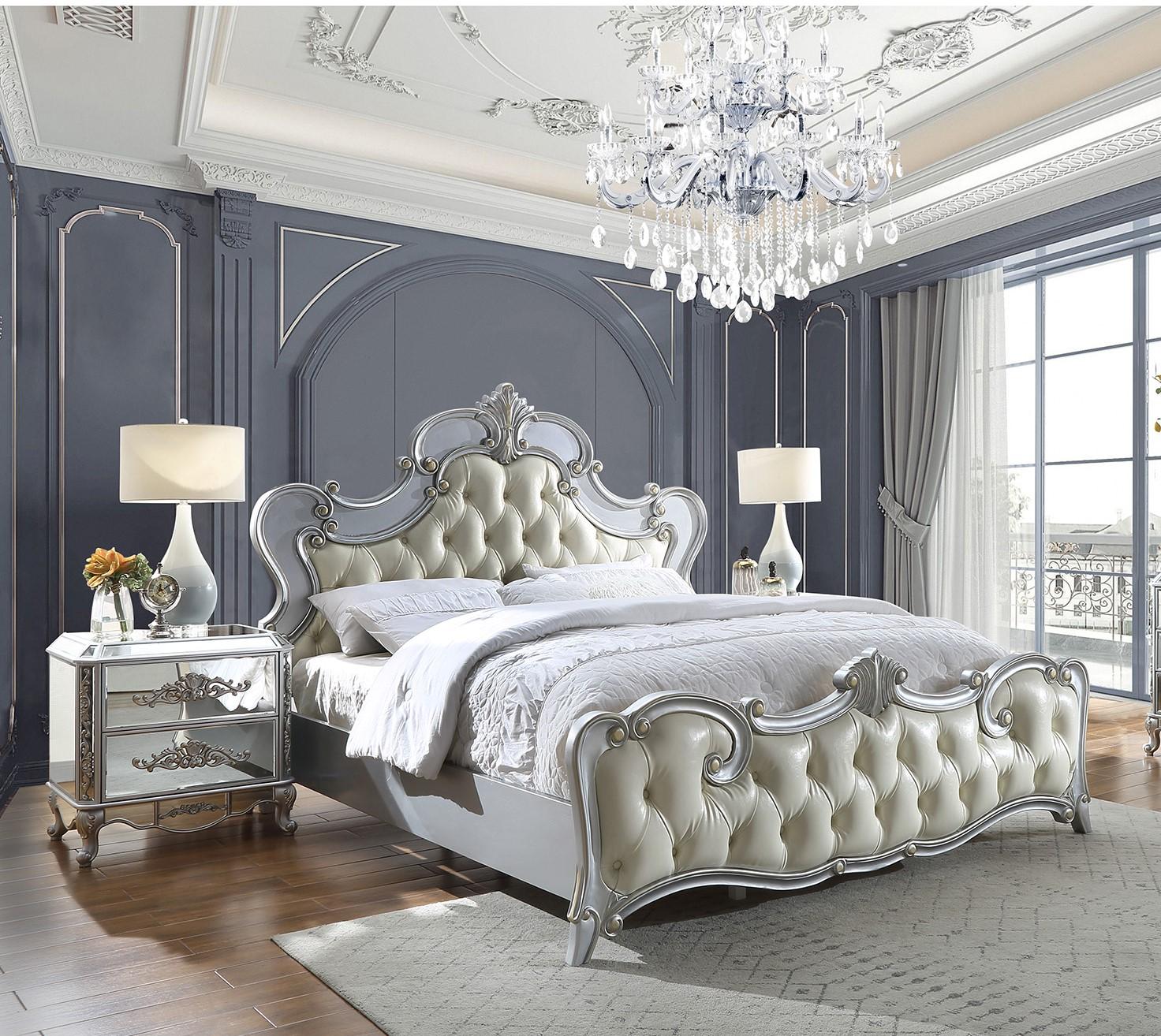 

    
Luna Silver & Mirror King Bedroom Set 3 Pcs Traditional Homey Design HD-6036
