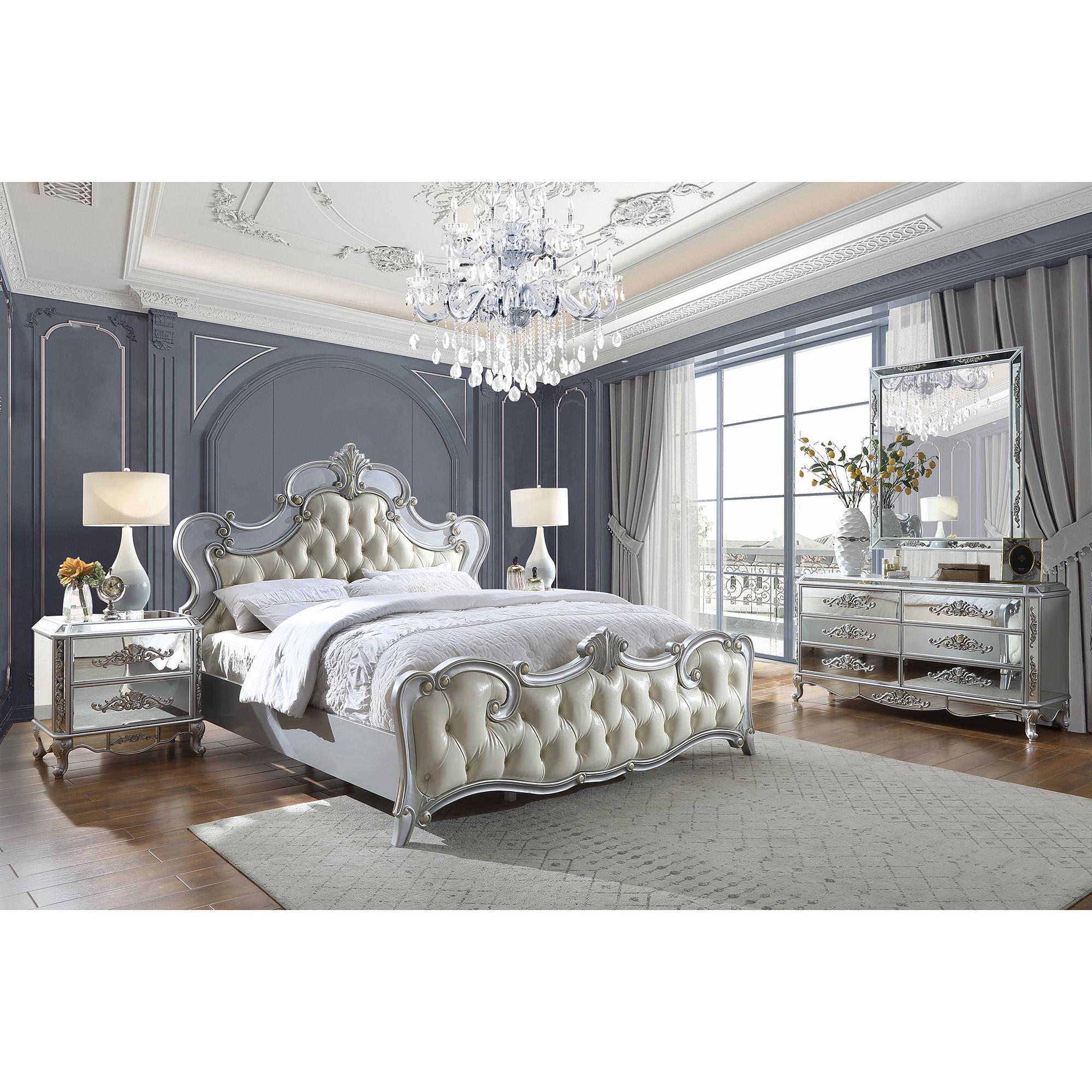

                    
Homey Design Furniture HD-6036 Panel Bedroom Set Antique/Silver Faux Leather Purchase 
