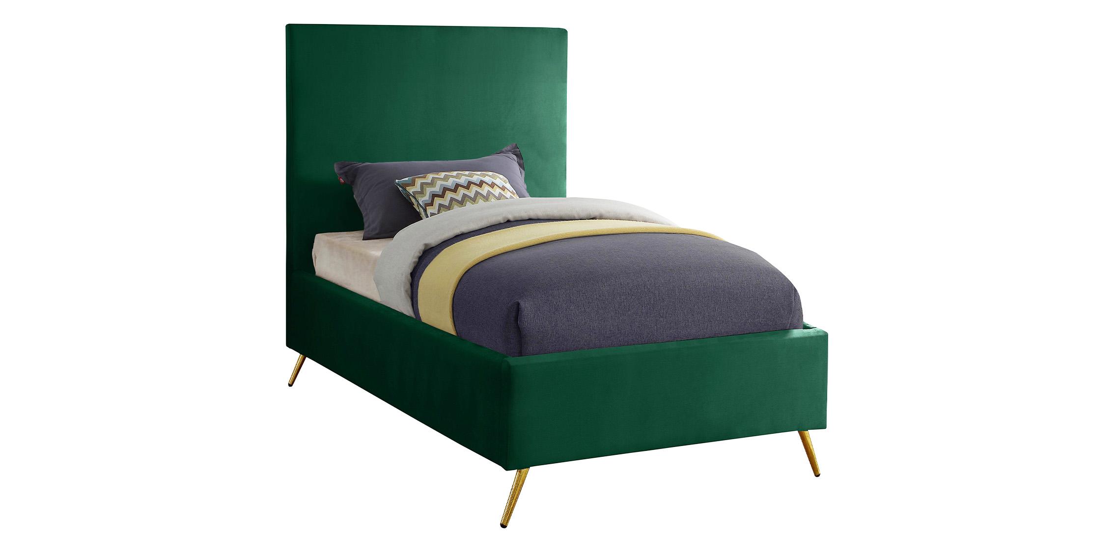 Contemporary, Modern Platform Bed JASMINE Green-T JasmineGreen-T in Green Velvet