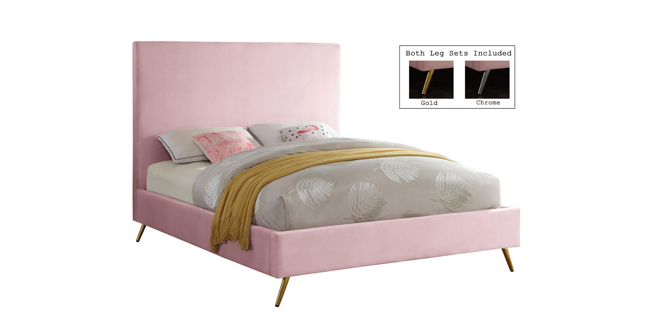 Contemporary, Modern Platform Bed JASMINE Pink-F JasminePink-F in Pink Velvet