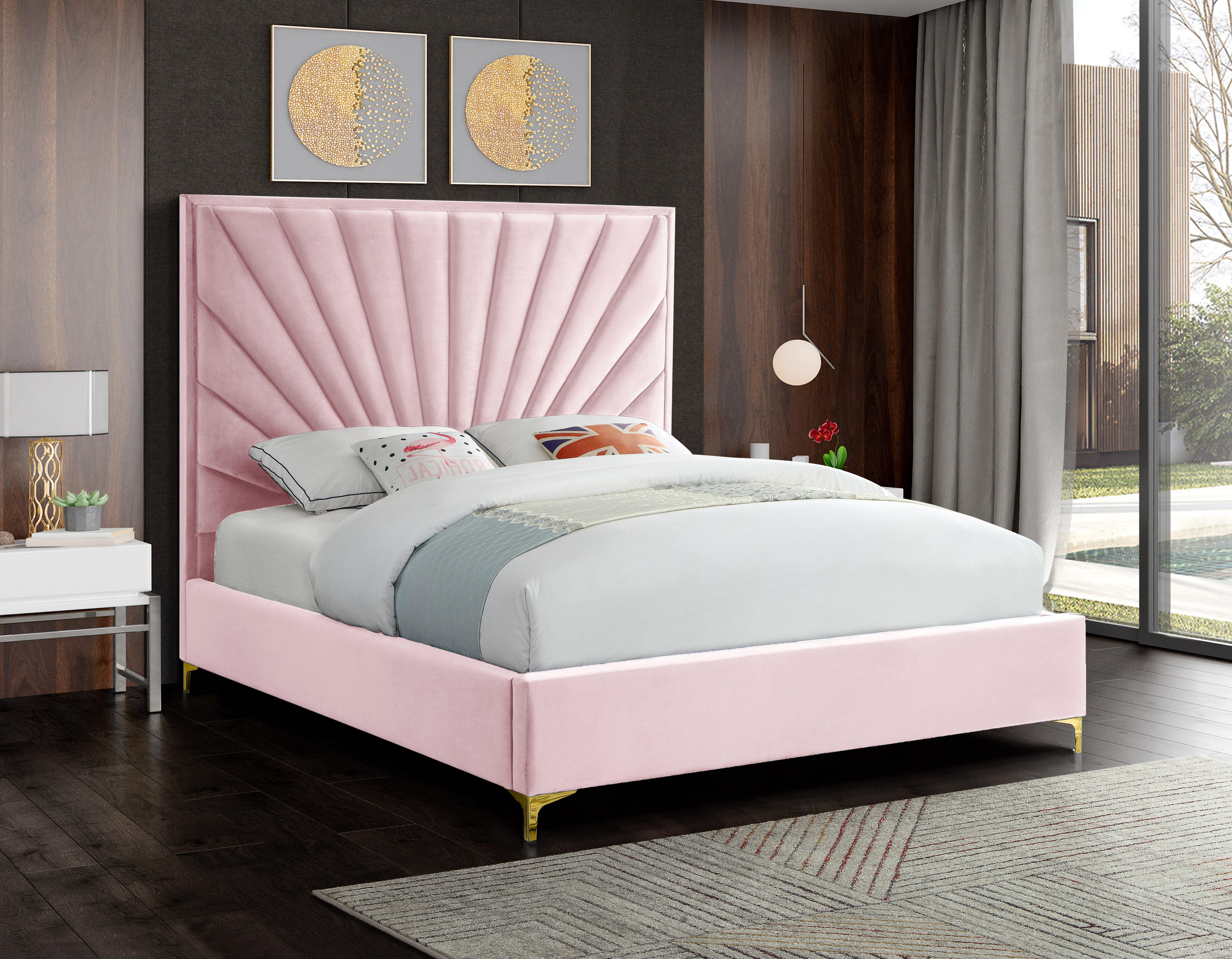 

    
Luxurious Pink Velvet Tufted Full Bed ECLIPSE Meridian Contemporary Modern
