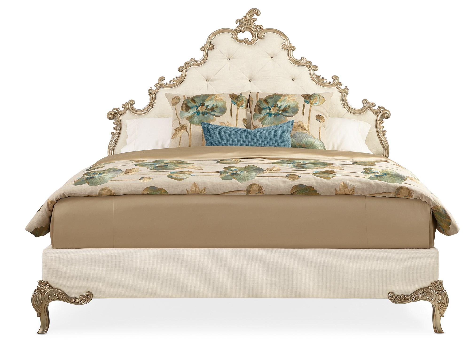 

    
Luxuriously Cream & Gold Upholstered Queen Bed FONTAINEBLEAU by Caracole
