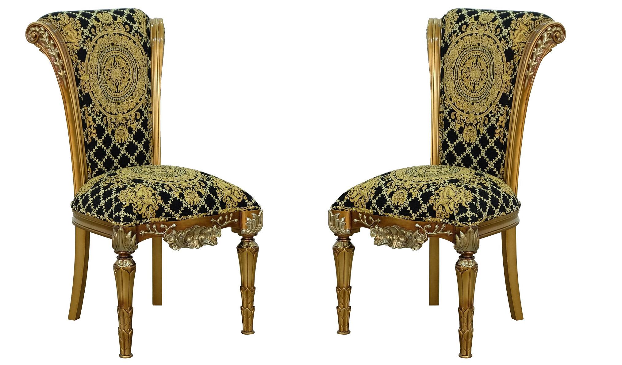 Classic, Traditional Dining Chair Set VALENTINA 61958-SC-Set-2 in Ebony, Gold, Bronze, Black Fabric