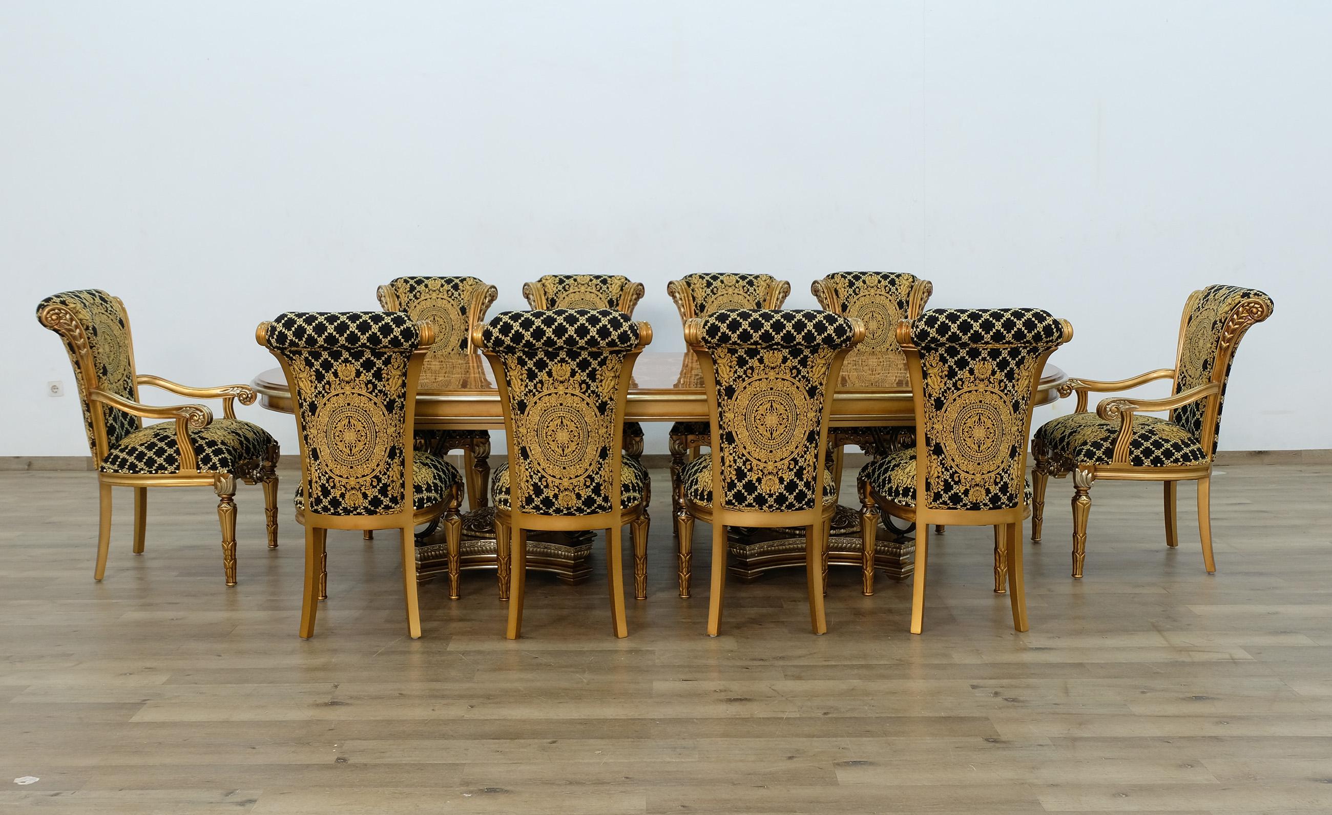 

    
 Shop  Valentina Brown Oval Dining Set 11Pcs w/ Gold Black Chairs EUROPEAN FURNITURE
