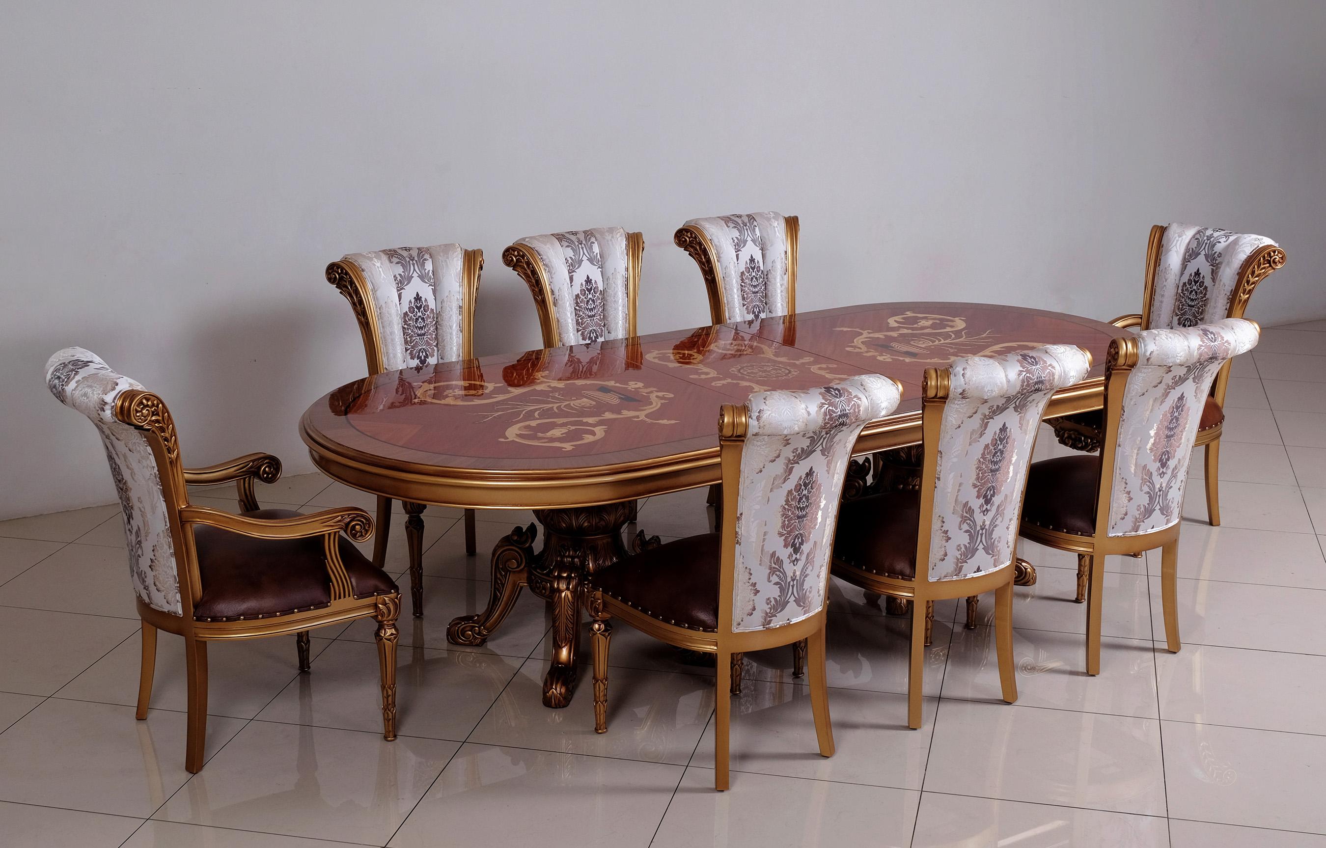 Classic, Traditional Dining Table Set MAGGIOLINI 61952-DT-Set-9 in Pearl, Ebony, Gold, Bronze Leather