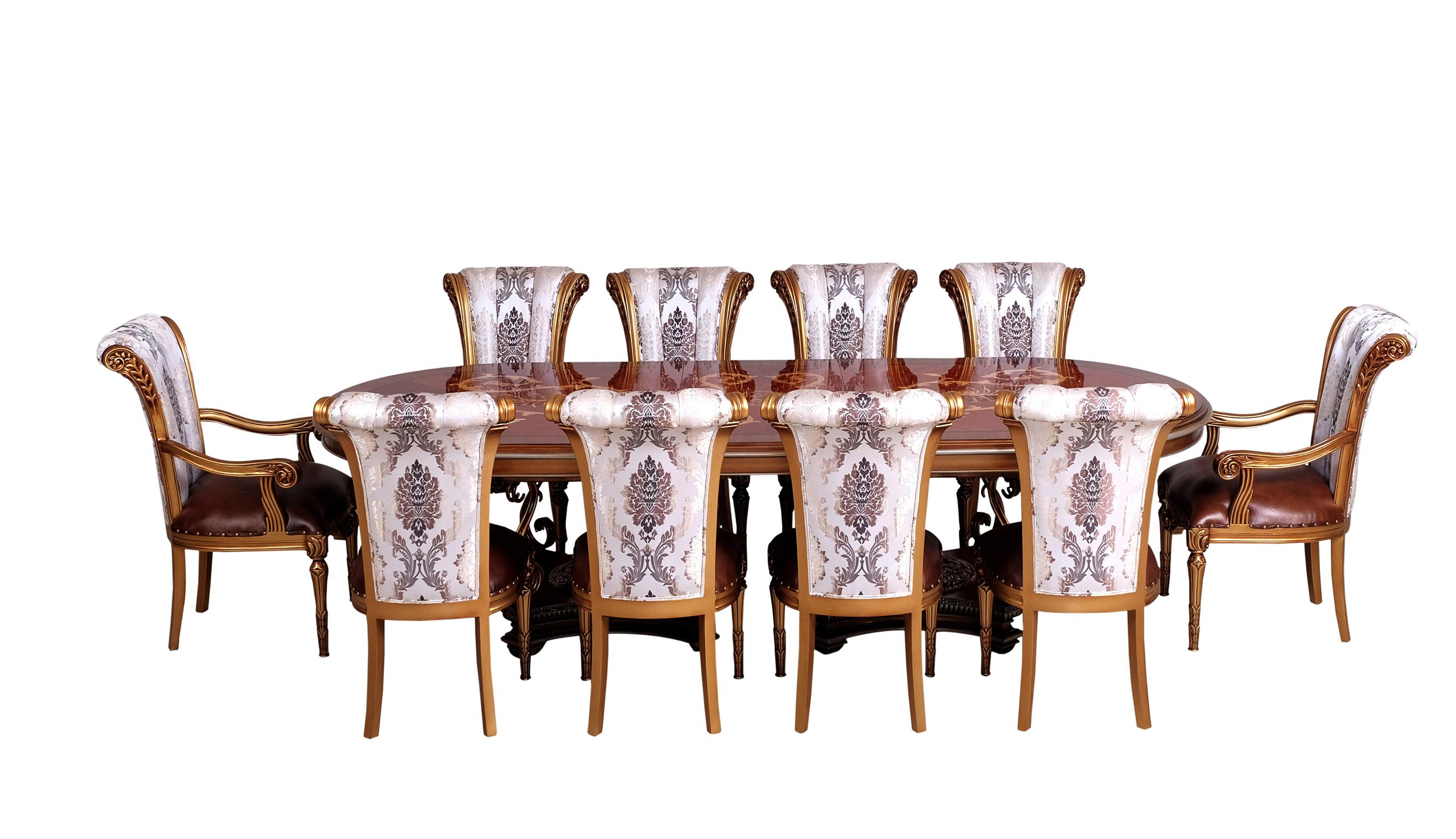 Classic, Traditional Oval Dining Table Set VALENTINA 51955-DT-Set-11 in Brown Leather