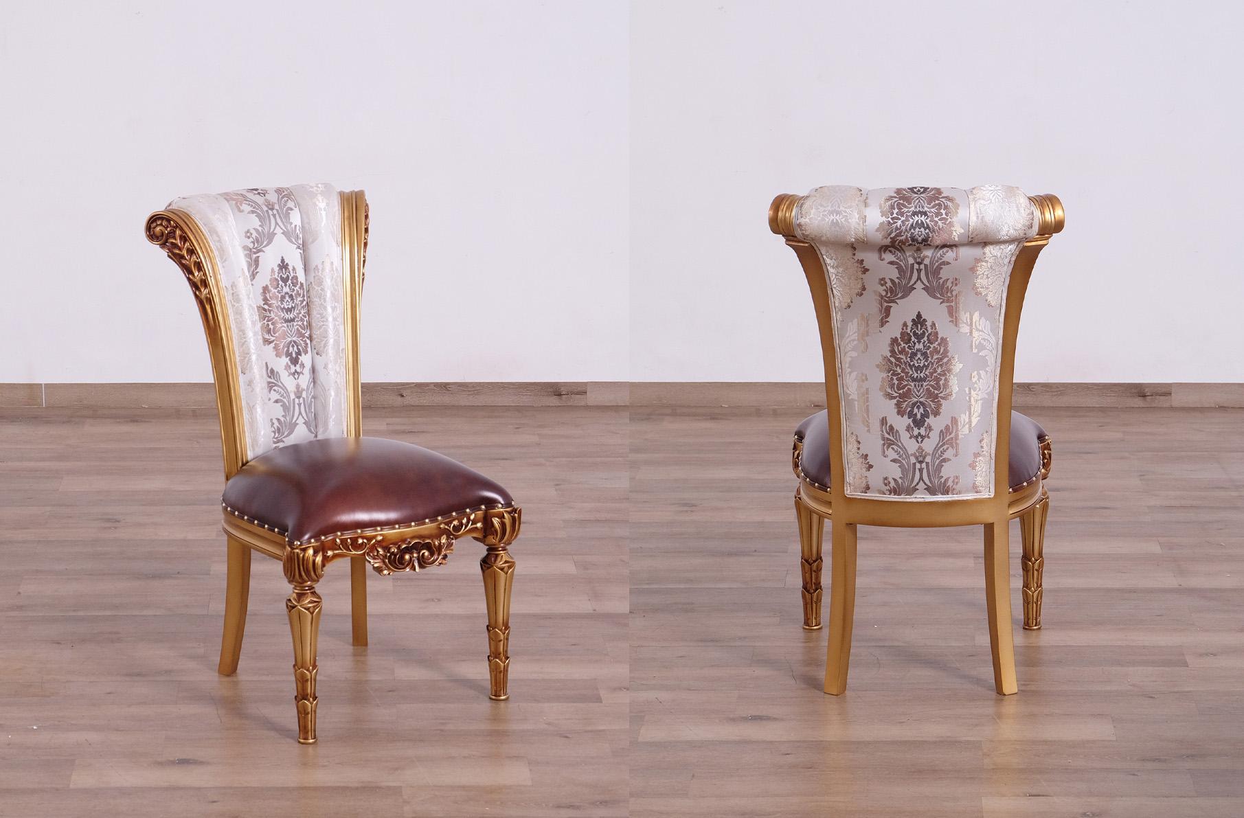 Classic, Traditional Dining Chair Set VALENTINA 51955-SC-Set-2 in Pearl, Ebony, Gold, Bronze Leather