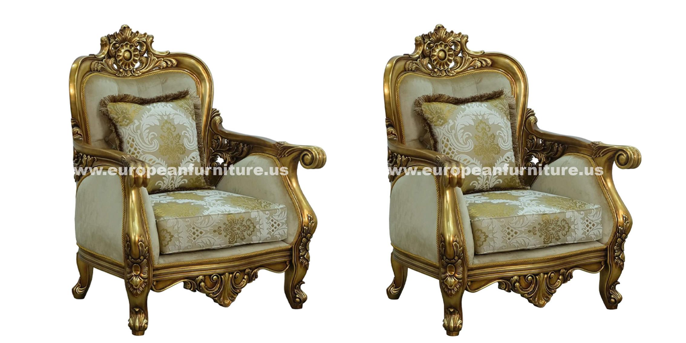 Classic, Traditional Arm Chair Set BELLAGIO 30016-C-Set-2 in Antique, Gold, Bronze Fabric