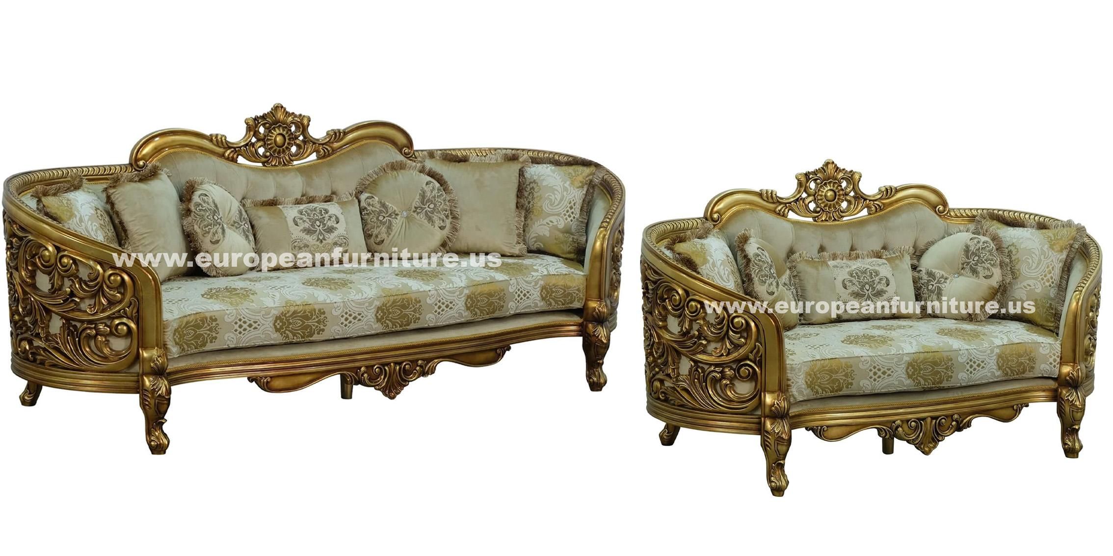 Classic, Traditional Sofa Set BELLAGIO 30016-S-Set-2 in Antique, Gold, Bronze Fabric