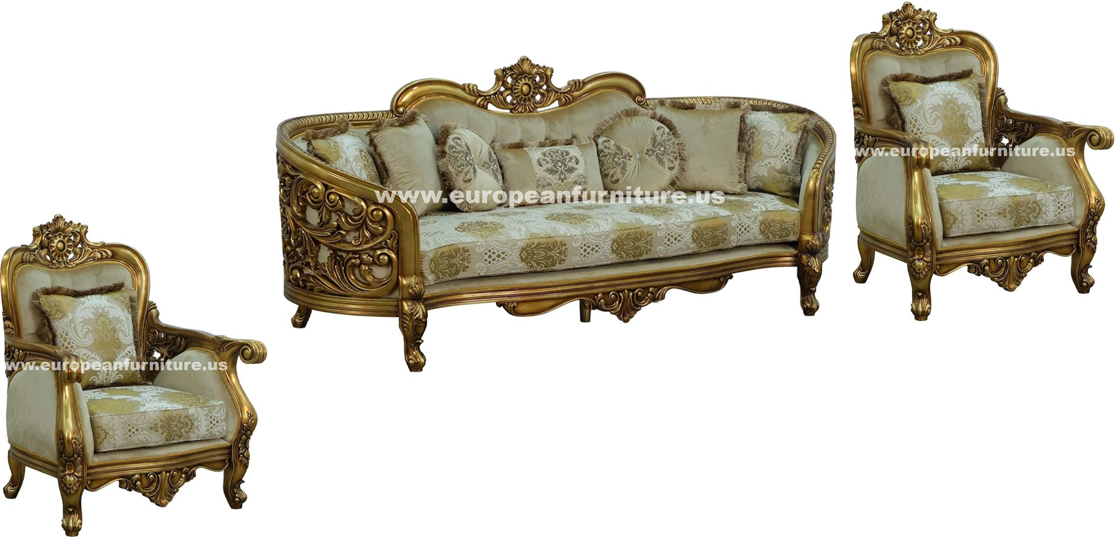 Classic, Traditional Sofa Set BELLAGIO 30016-S-Set-3 in Antique, Gold, Bronze Fabric