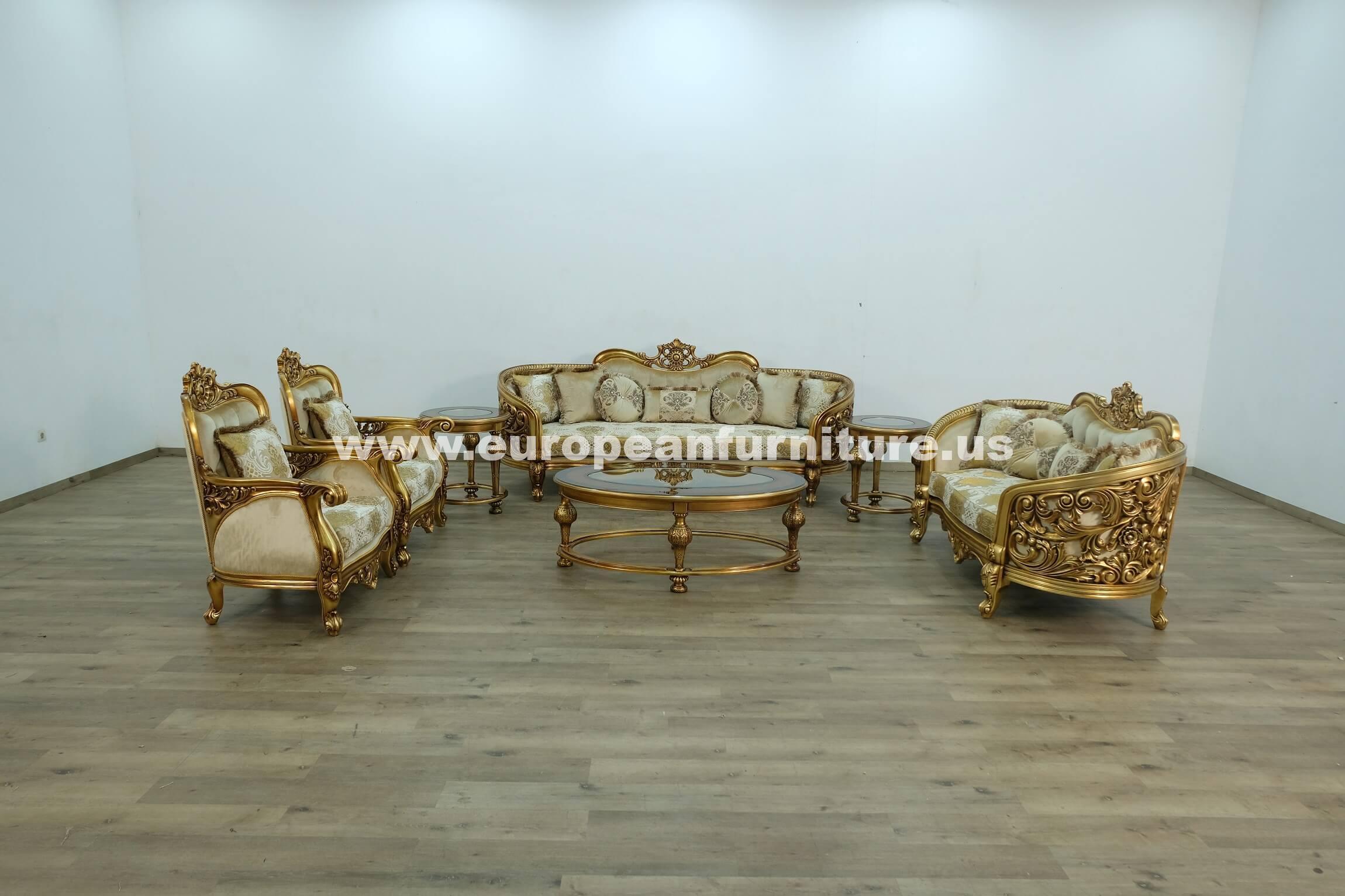 

    
Classic Antique Bronze Gold Fabric 30016 BELLAGIO Sofa Set 4Pcs EUROPEAN FURNITURE

