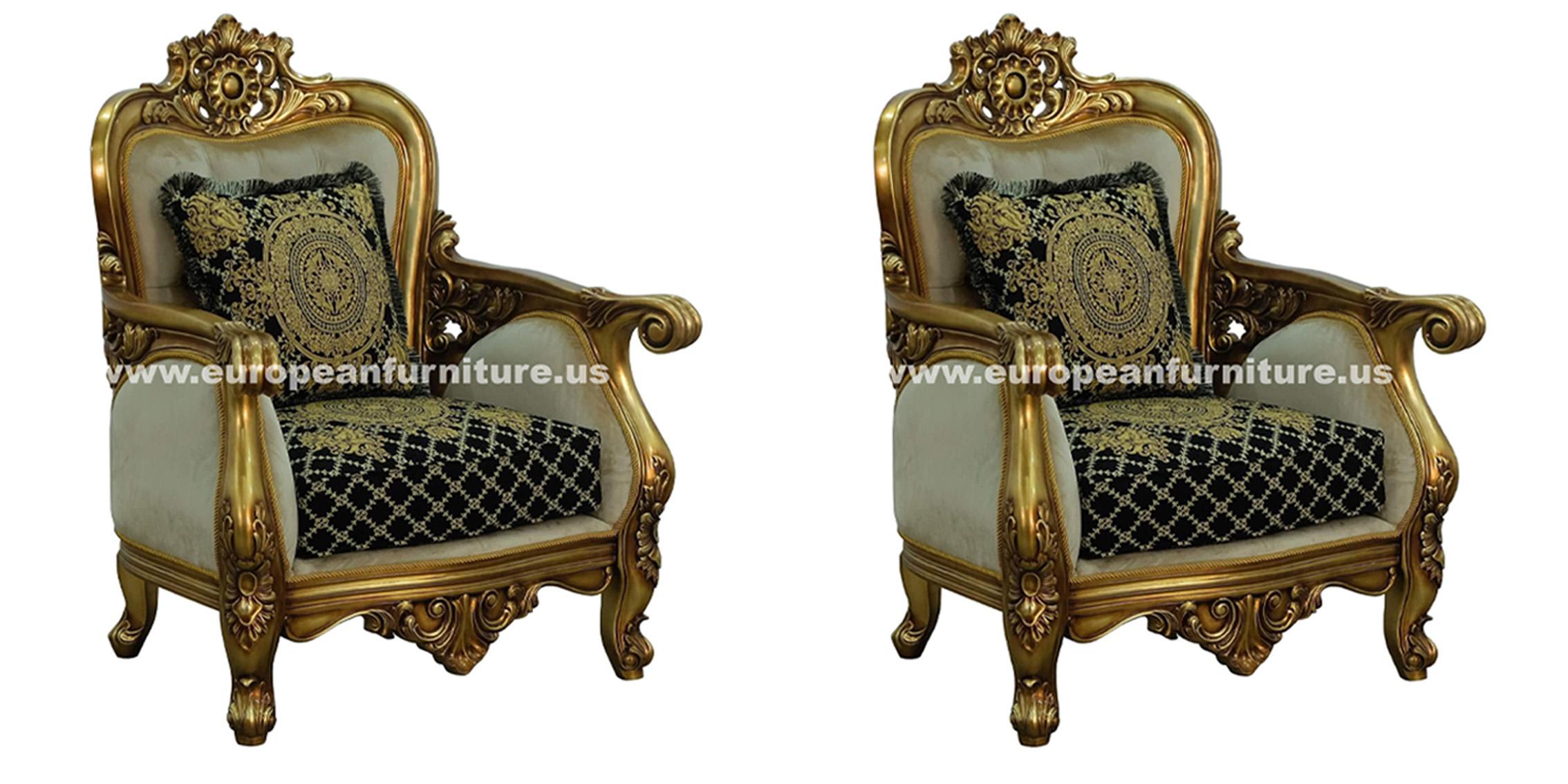 Classic, Traditional Arm Chair Set BELLAGIO 30018-C-Set-2 in Antique, Bronze, Black Fabric