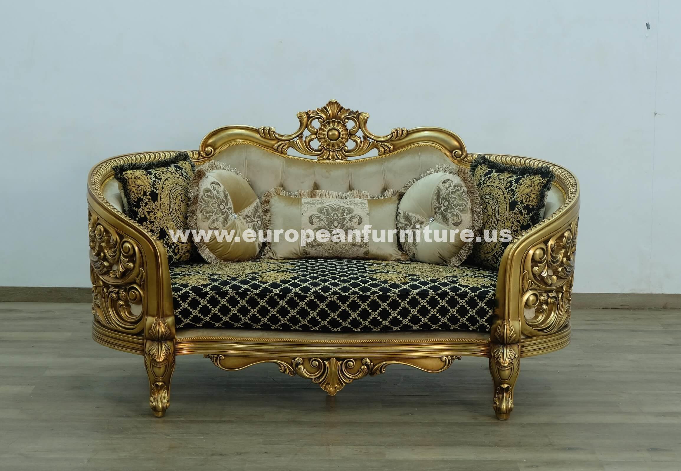 

    
Classic Antique Bronze Black-Gold Fabric 30018 BELLAGIO Loveseat EUROPEAN FURNITURE

