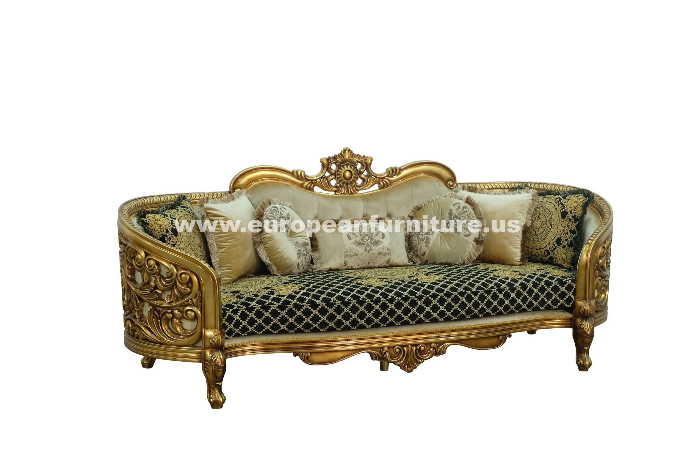 

    
Classic Antique Bronze Black-Gold Fabric 30018 BELLAGIO Sofa EUROPEAN FURNITURE

