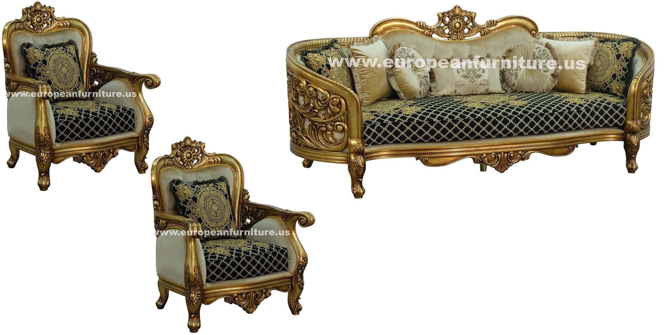 

    
Classic Antique Bronze Black-Gold Fabric 30018 BELLAGIO Sofa Set 3Pcs EUROPEAN FURNITURE

