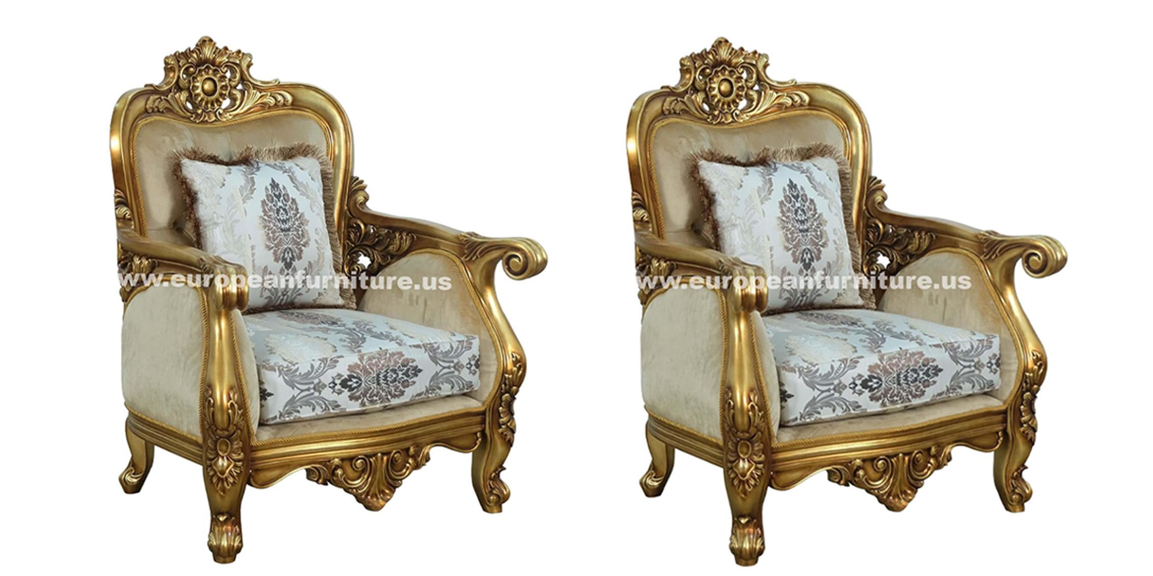 Classic, Traditional Arm Chair Set BELLAGIO 30014-C-Set-2 in Antique, Bronze Fabric