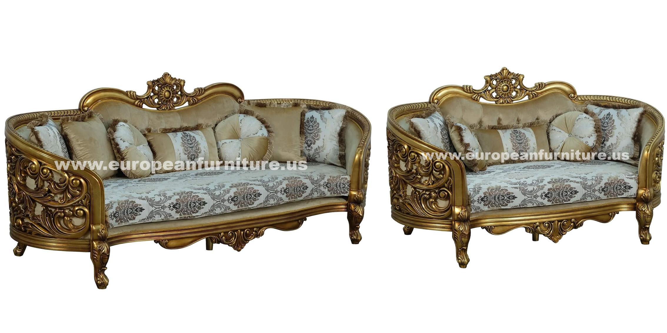 

    
Classic Antique Bronze Fabric 30014 BELLAGIO Sofa Set 2Pcs EUROPEAN FURNITURE
