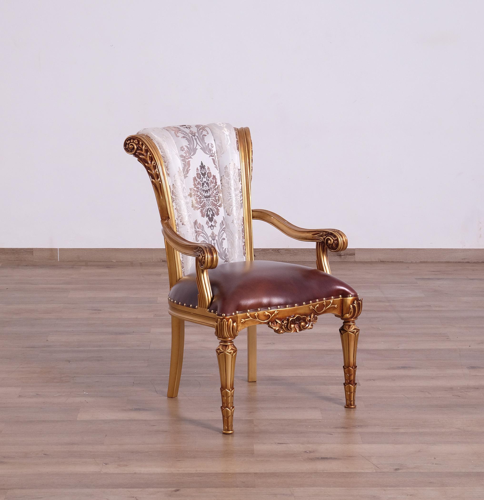

        
EUROPEAN FURNITURE VALENTINA Dining Arm Chair Set Pearl/Ebony/Gold/Bronze Leather 663701290691
