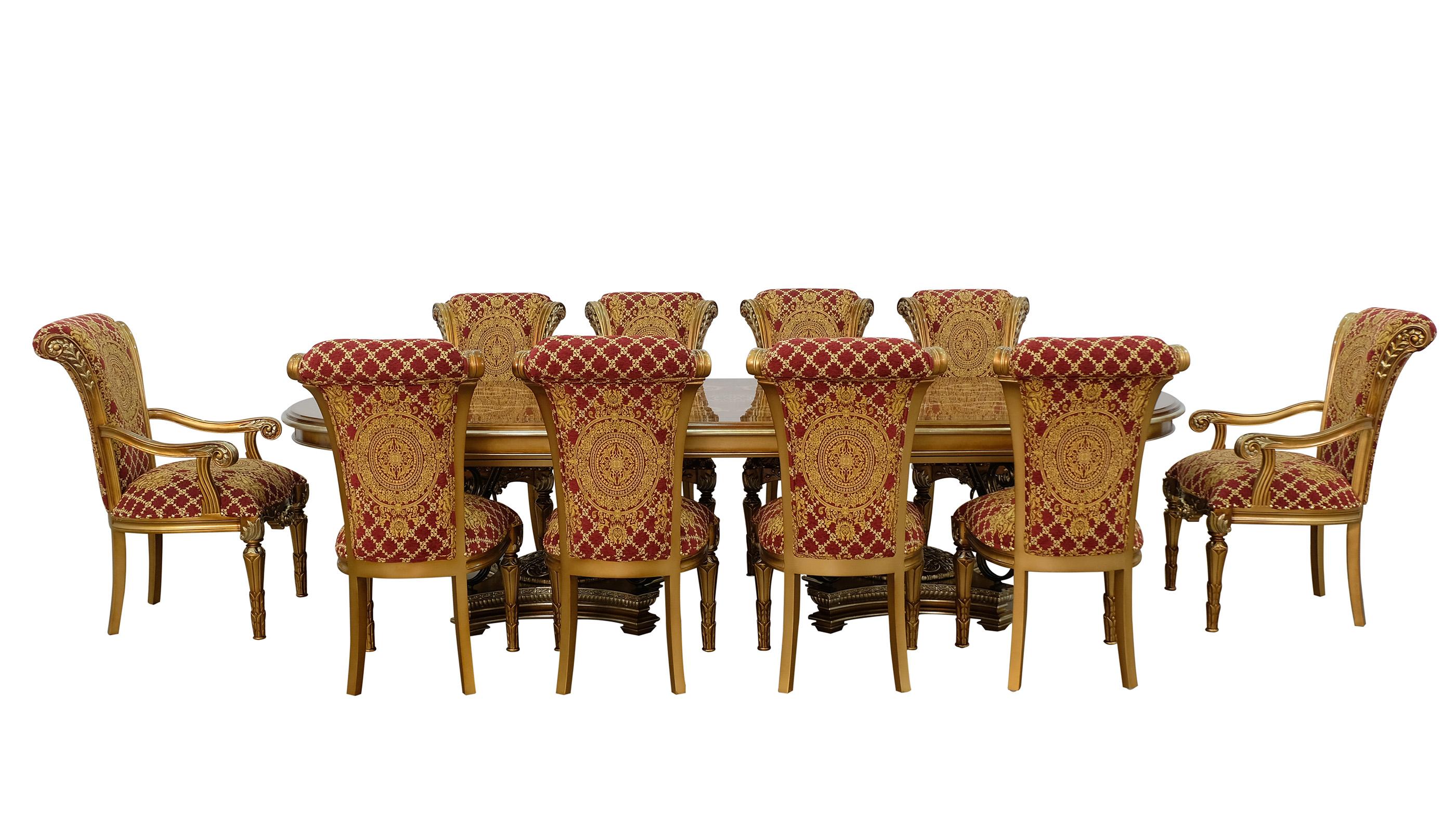 

    
Valentina Brown Oval Dining Set 11Pcs w/ Gold Red Chairs EUROPEAN FURNITURE
