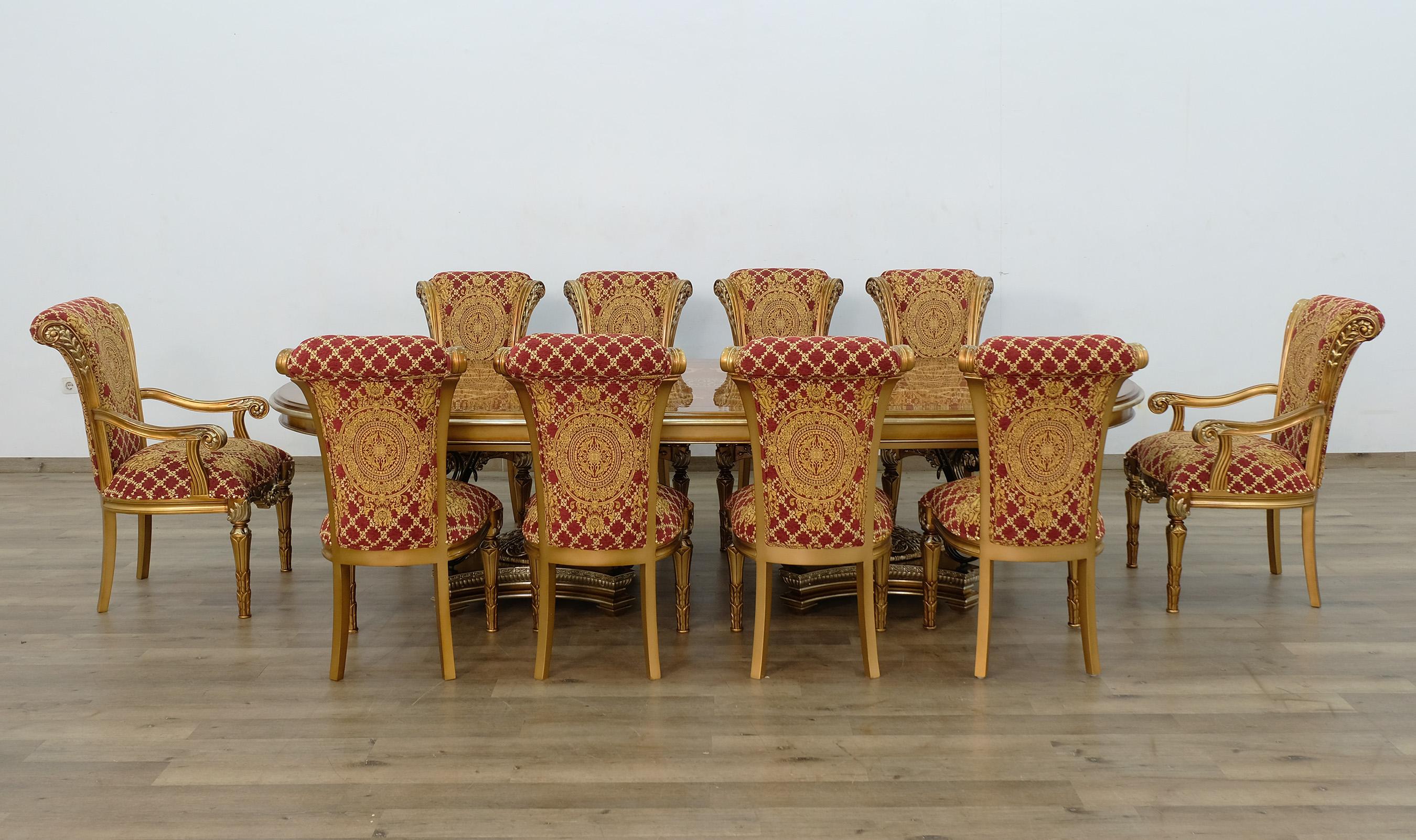 

    
51955-DT-11PC-Red Valentina Brown Oval Dining Set 11Pcs w/ Gold Red Chairs EUROPEAN FURNITURE
