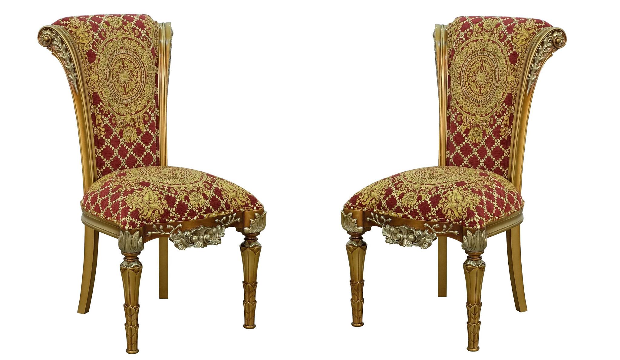 Classic, Traditional Dining Chair Set VALENTINA 61959-SC-Set-2-Red in Red, Gold, Bronze Fabric