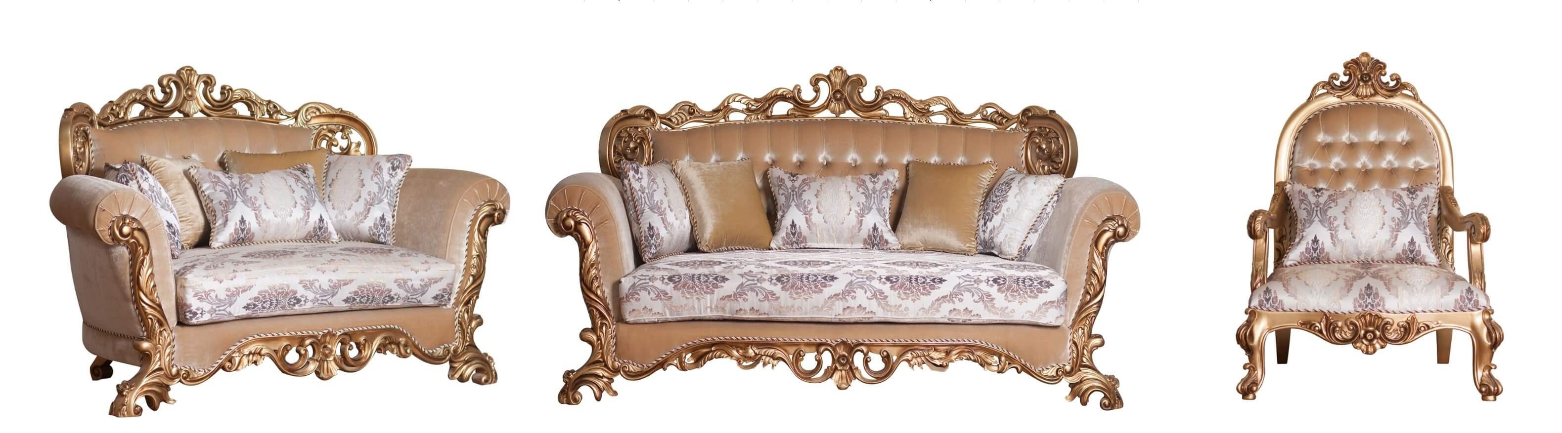 Classic, Traditional Sofa Set VENEZIA 34013-Set-3 in Antique, Bronze Fabric