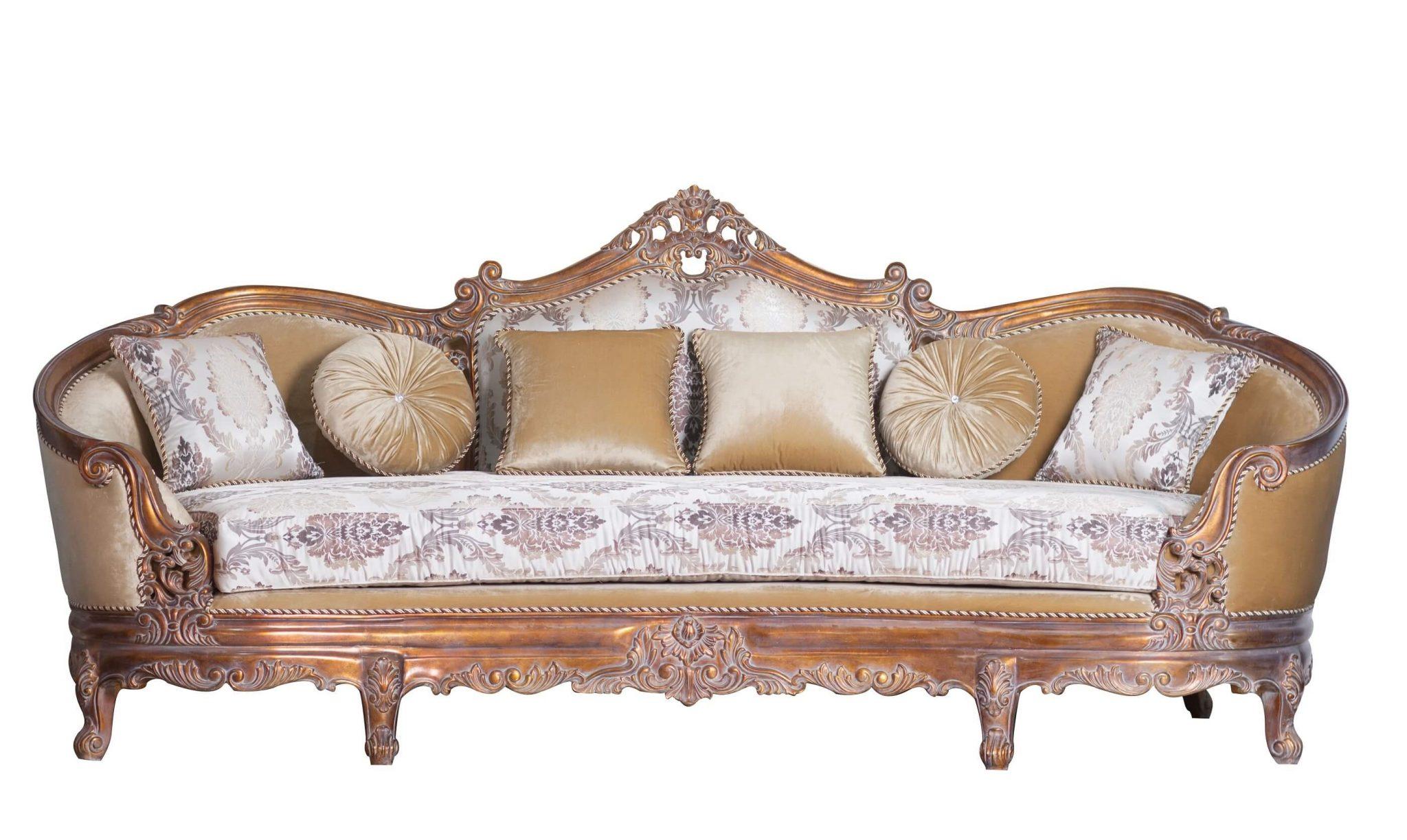 

    
Luxury Antique Dark Cooper Wood Trim VICTORIAN Sofa Set 2 Pcs EUROPEAN FURNITURE
