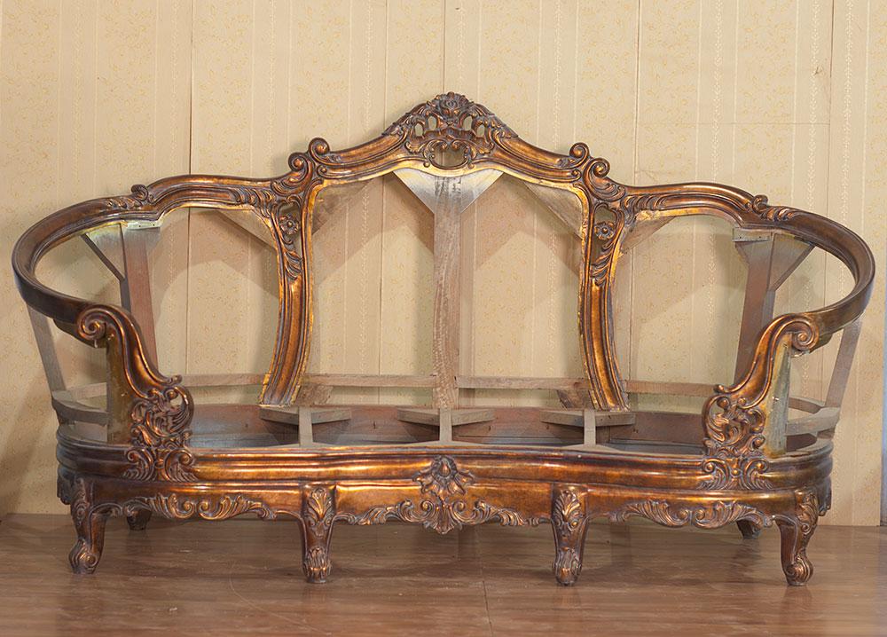 

    
 Order  Luxury Antique Dark Cooper Wood Trim VICTORIAN Sofa Set 2 Pcs EUROPEAN FURNITURE
