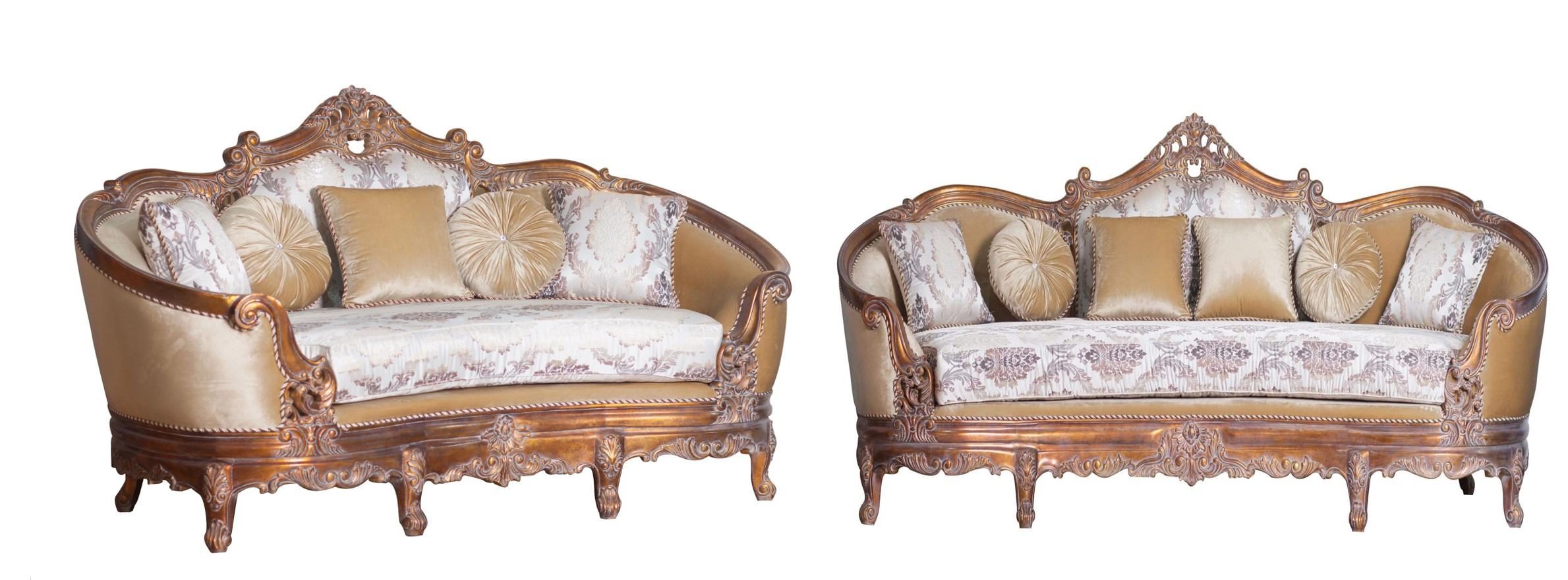 Classic, Traditional Sofa Set VICTORIAN 33091-Set-2 in Antique, Copper Fabric