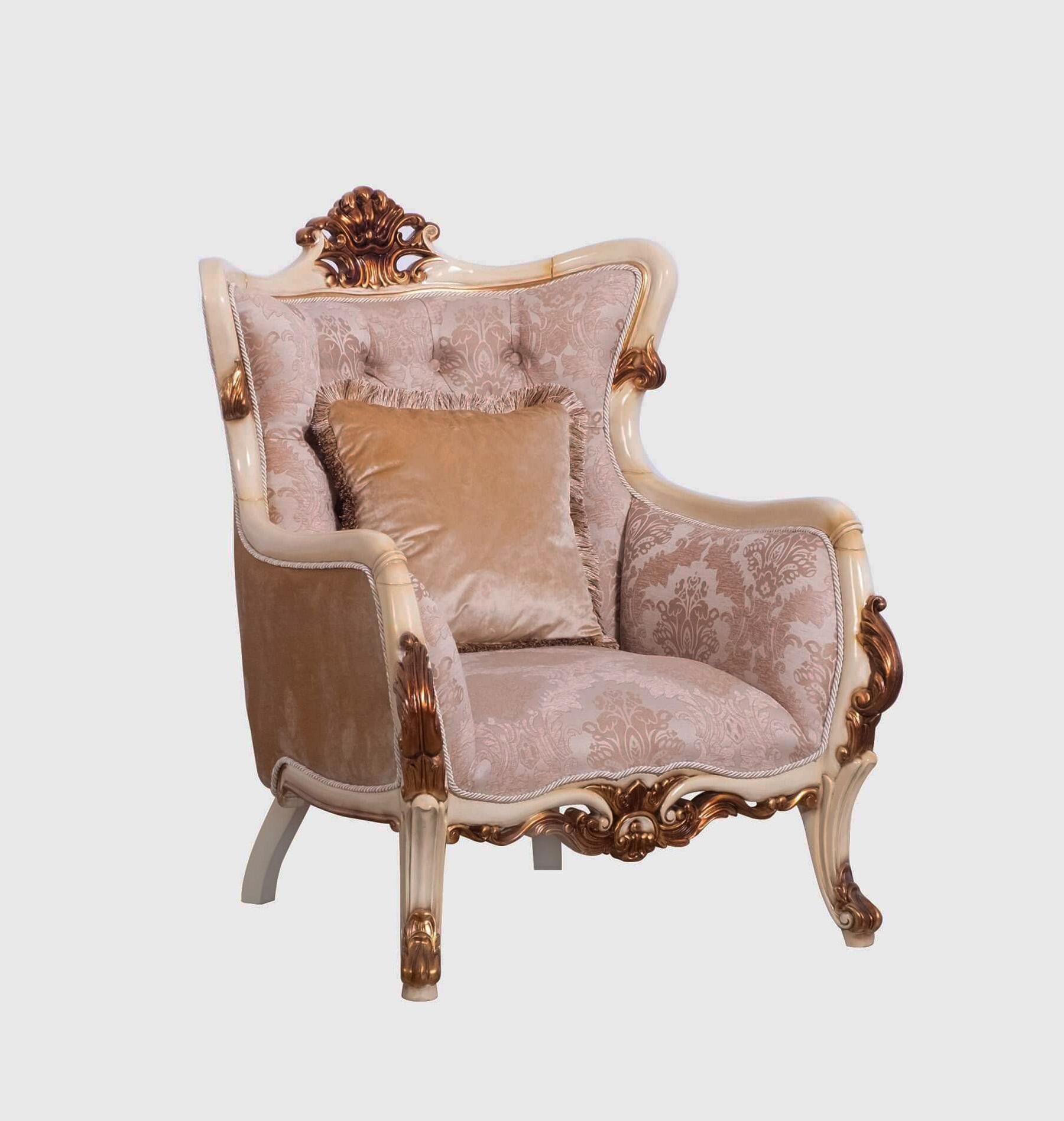 Classic, Traditional Arm Chair VERONICA 47075-C in Antique, Gold, Beige Fabric