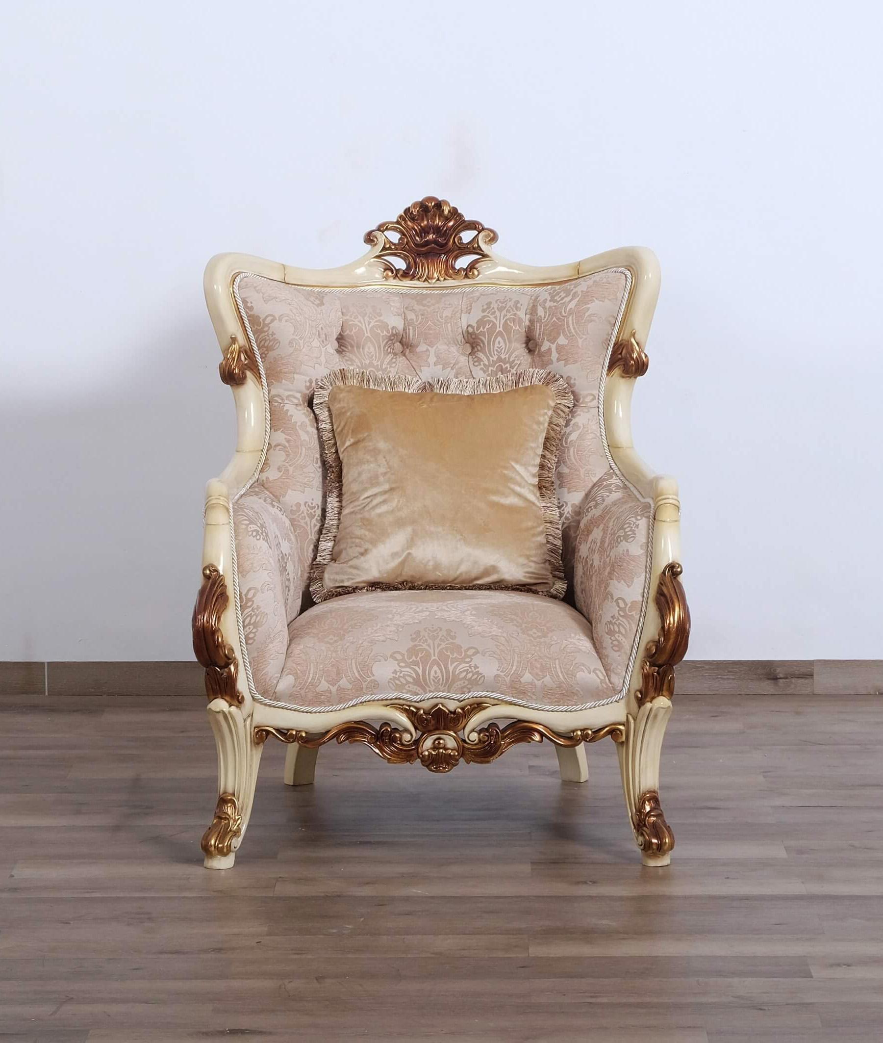 

        
EUROPEAN FURNITURE VERONICA Arm Chair Antique/Gold/Beige Fabric 663701289749

