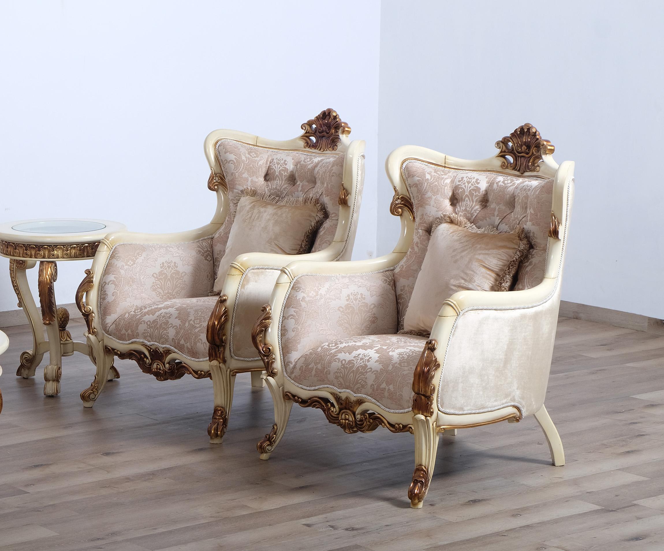 Classic, Traditional Arm Chair Set VERONICA 47075-C-Set-2 in Antique, Gold, Beige Fabric