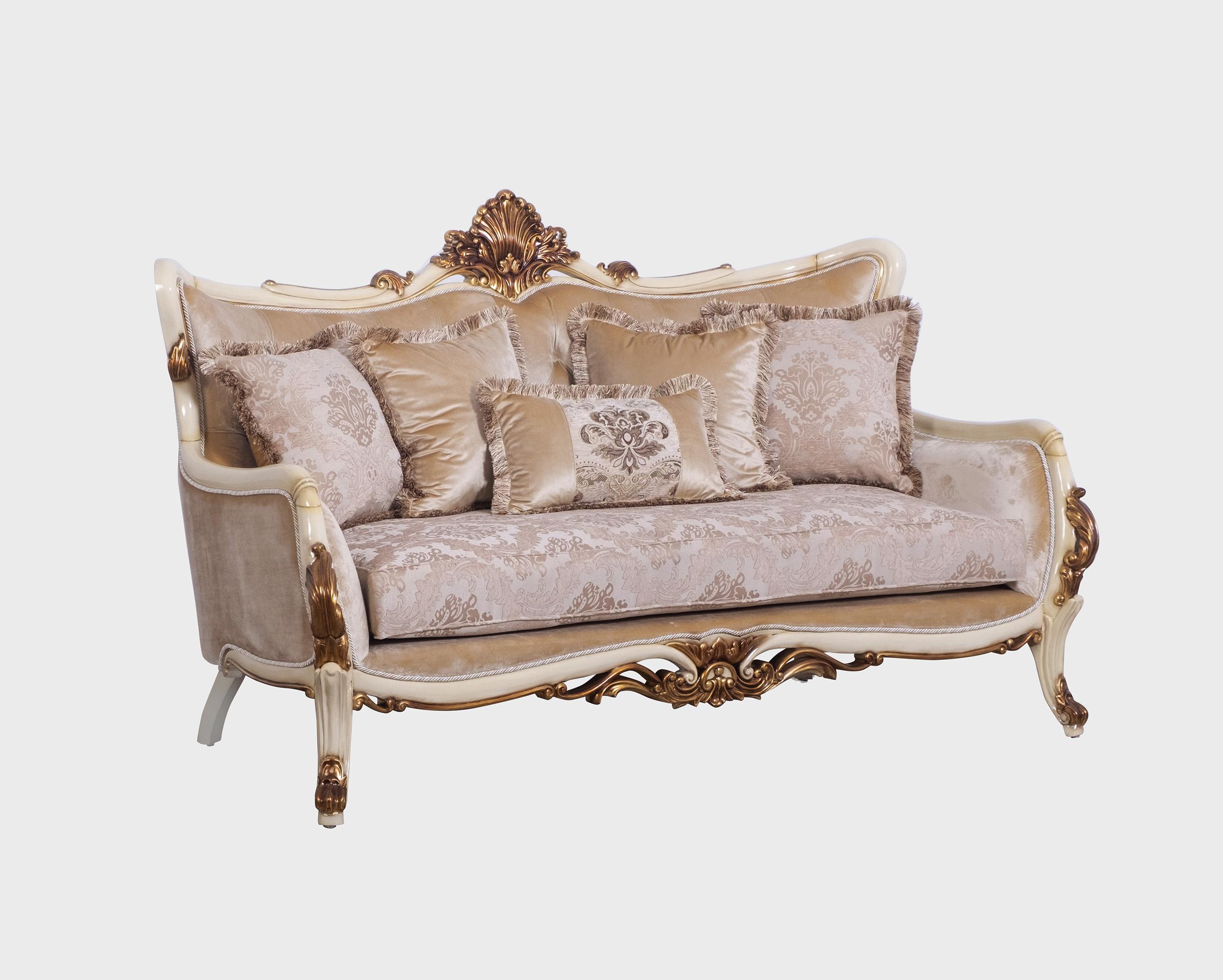 Classic, Traditional Loveseat VERONICA 47075-L in Antique, Gold, Beige Fabric