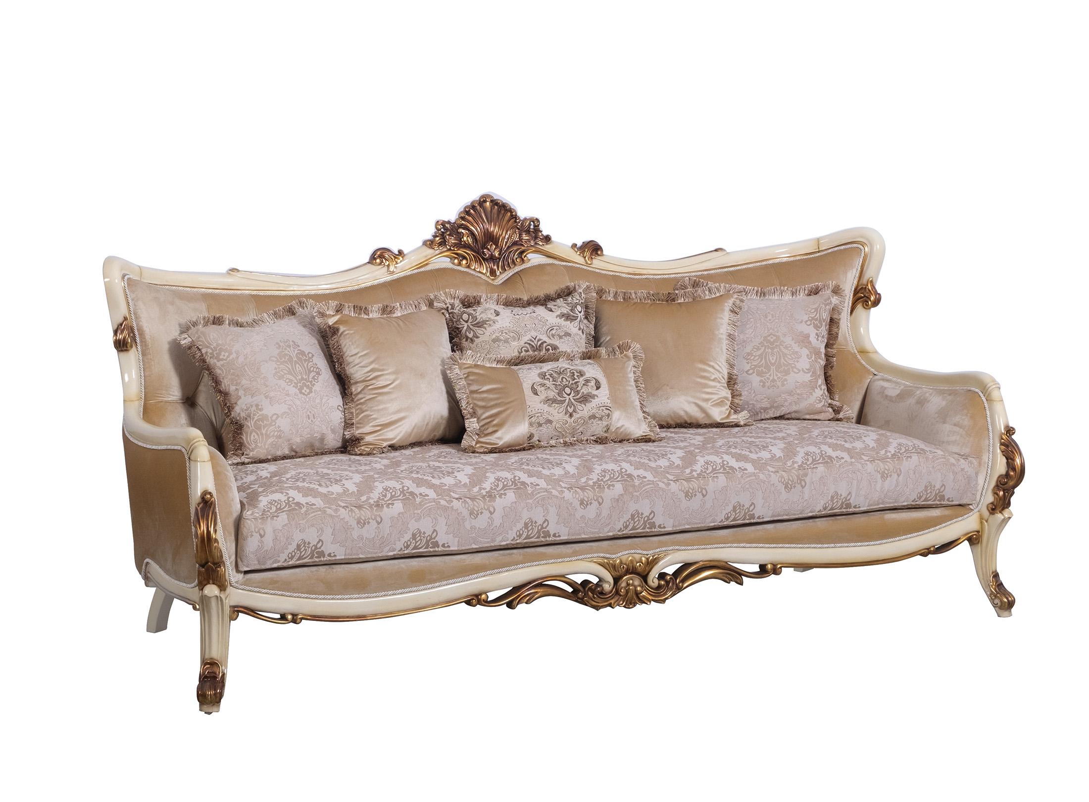 Classic, Traditional Sofa VERONICA 47075-S in Antique, Gold, Beige Fabric