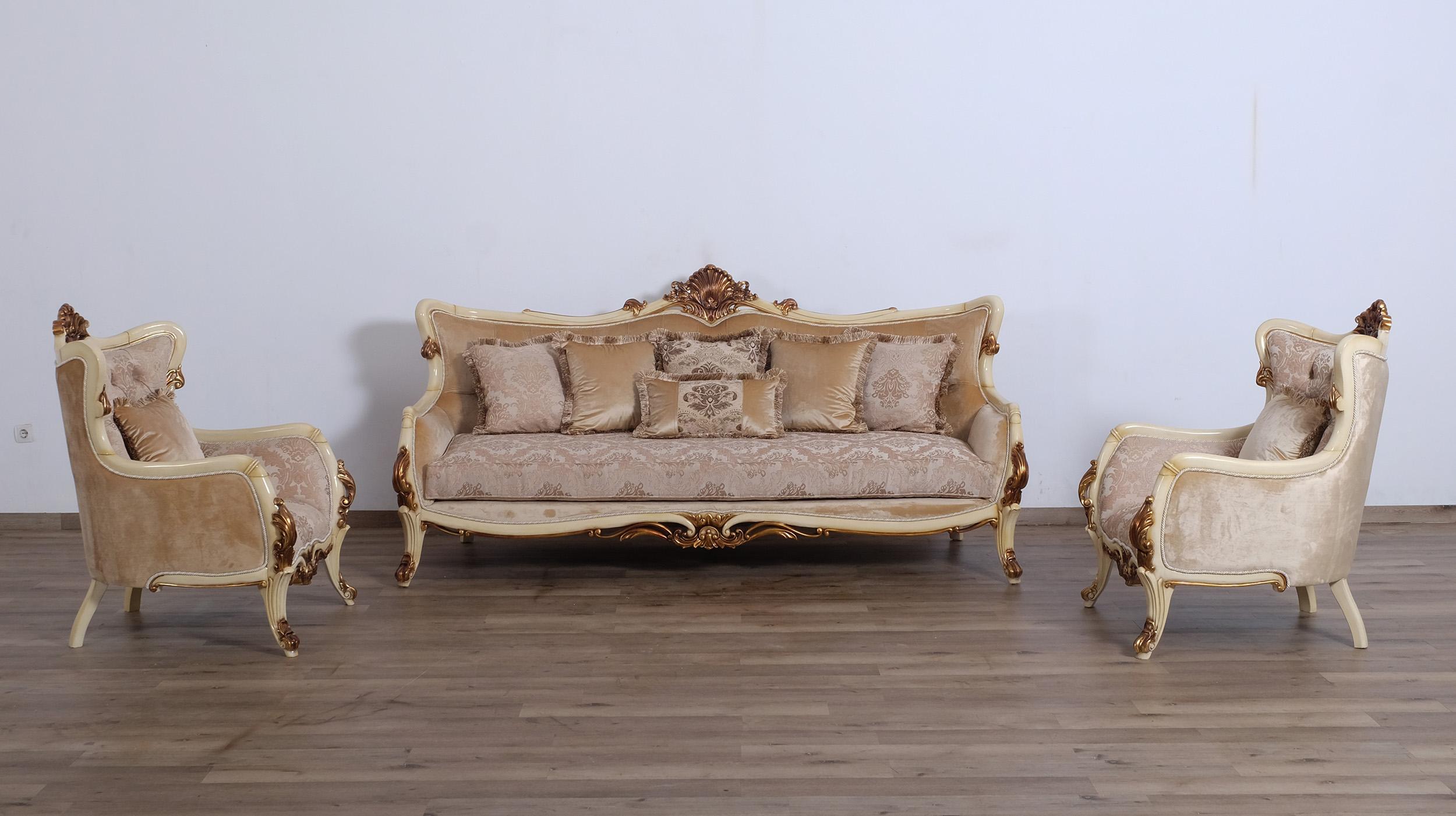 

    
EUROPEAN FURNITURE VERONICA Sofa Set Antique/Gold/Beige 47075-Set-3
