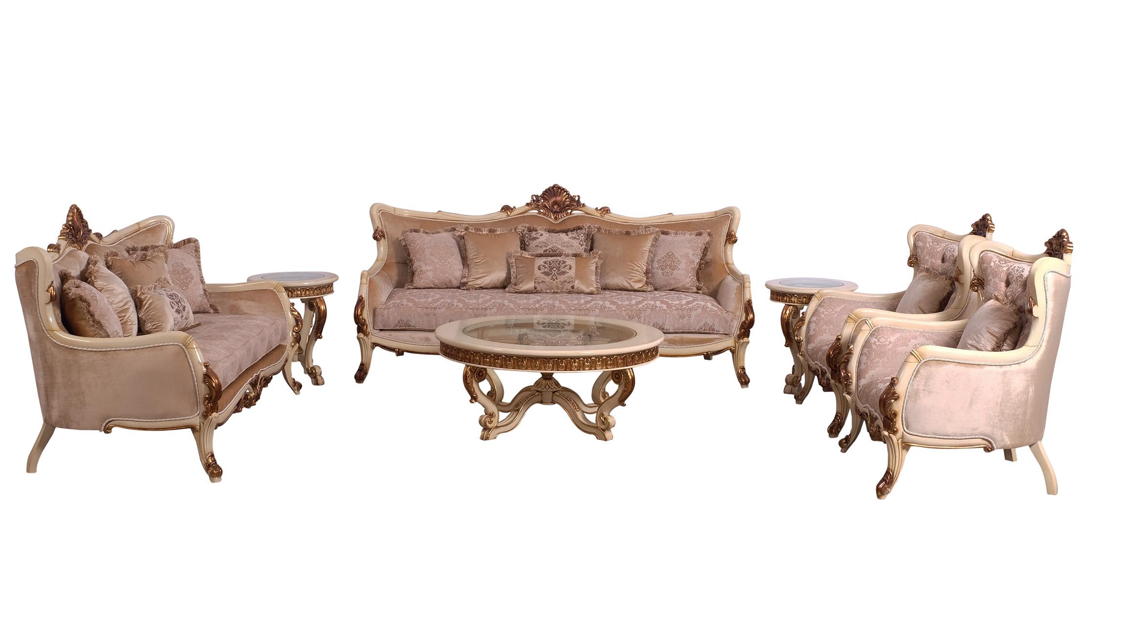 

    
Luxury Antique Gold & Beige VERONICA Sofa Set 4Pcs EUROPEAN FURNITURE Traditional
