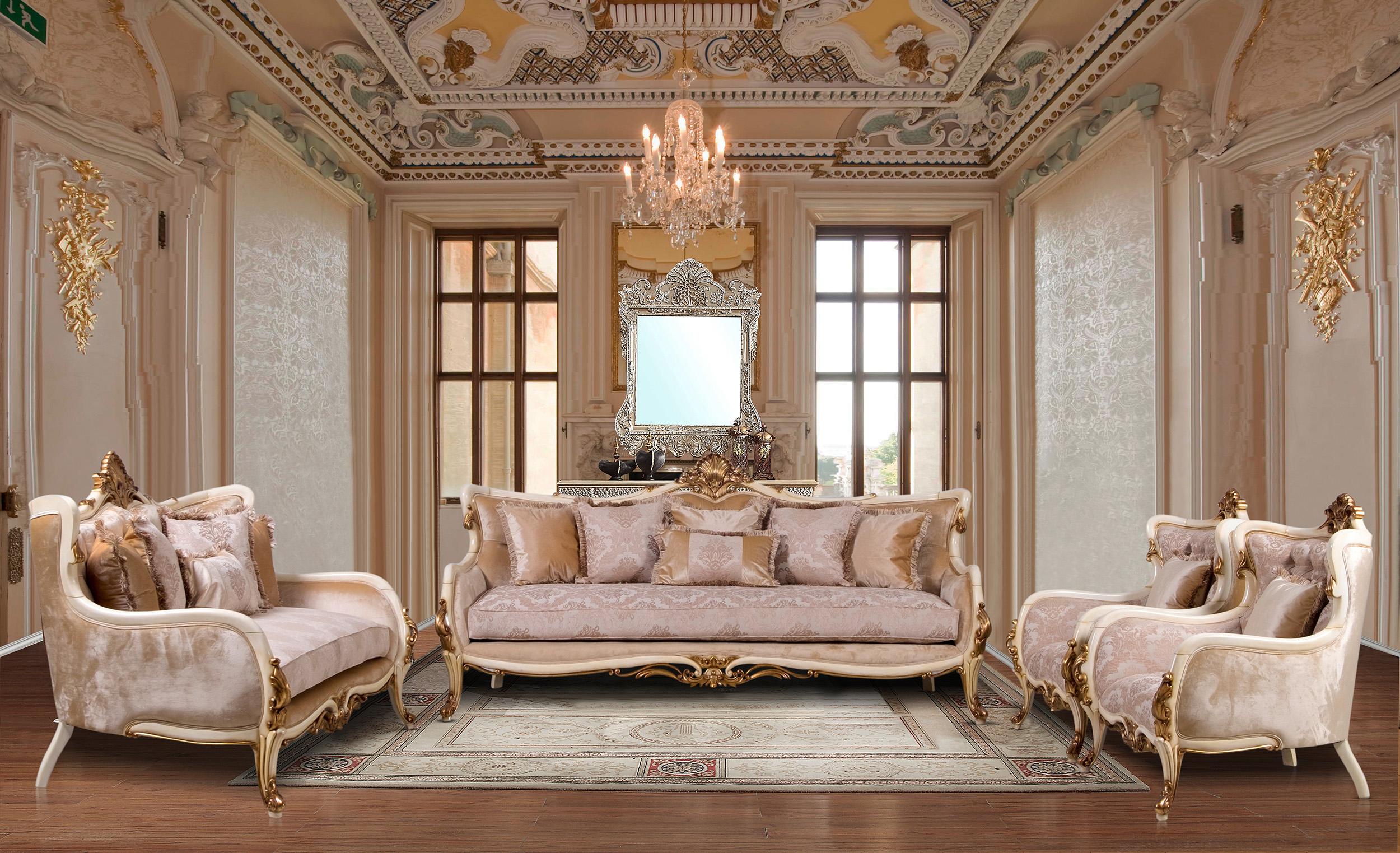 

    
Luxury Antique Gold & Beige VERONICA Sofa Set 4Pcs EUROPEAN FURNITURE Traditional
