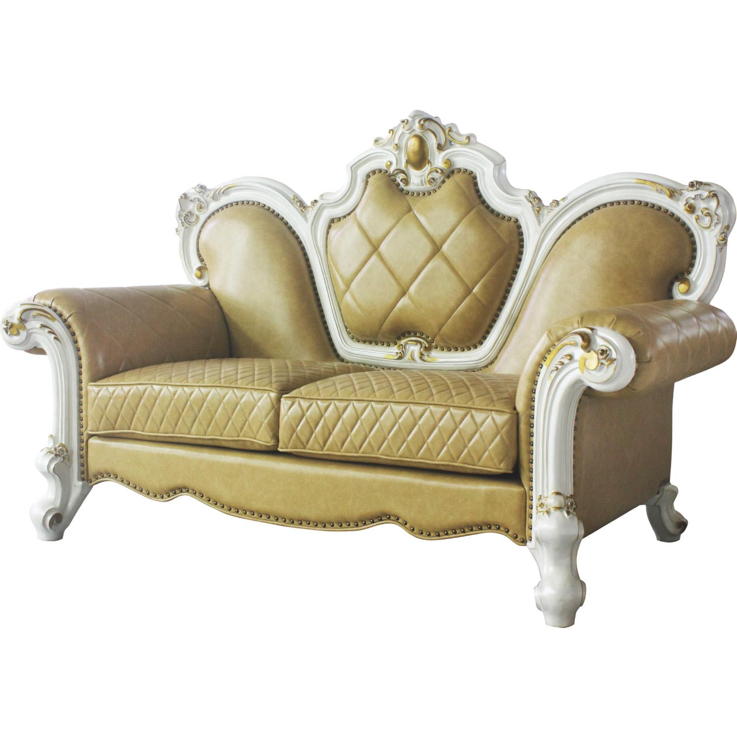 Classic, Traditional Loveseat Picardy 58211 58211-Picardy in Pearl, Antique, Yellow PU