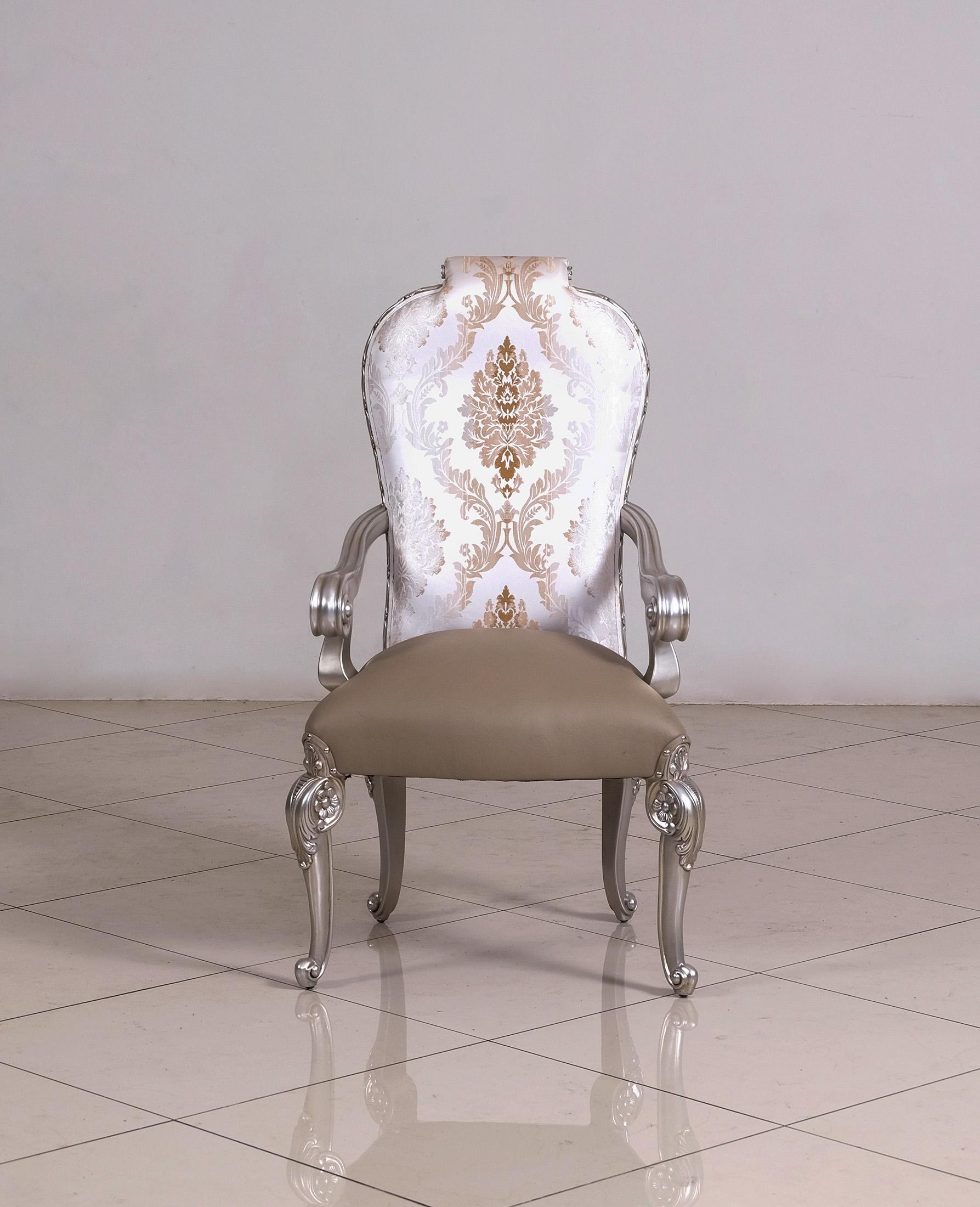 

    
Luxury Antique Silver BELLAGIO Dining Arm Chair Set 2Pcs EUROPEAN FURNITURE

