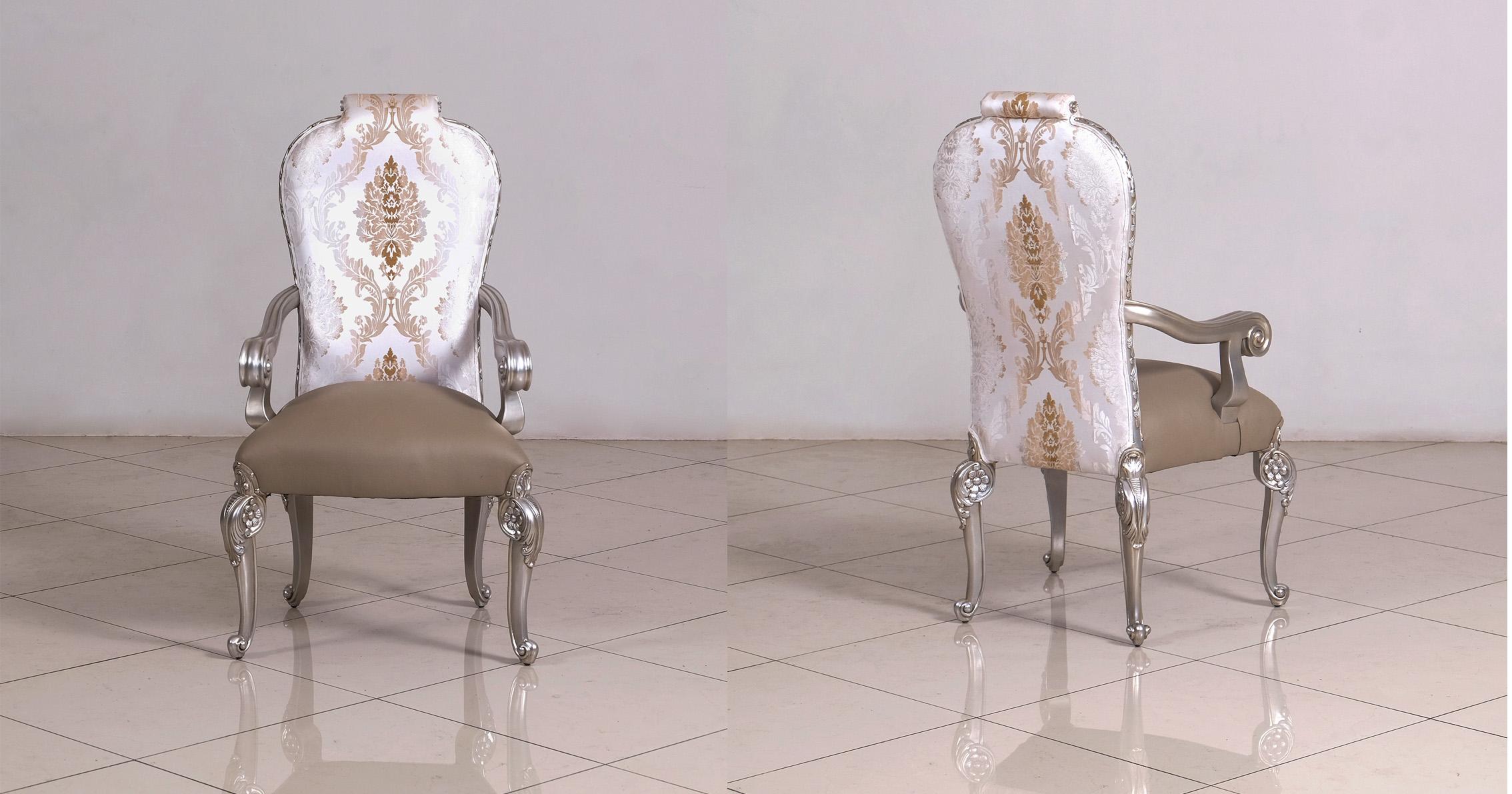 

    
Luxury Antique Silver BELLAGIO Dining Arm Chair Set 2Pcs EUROPEAN FURNITURE
