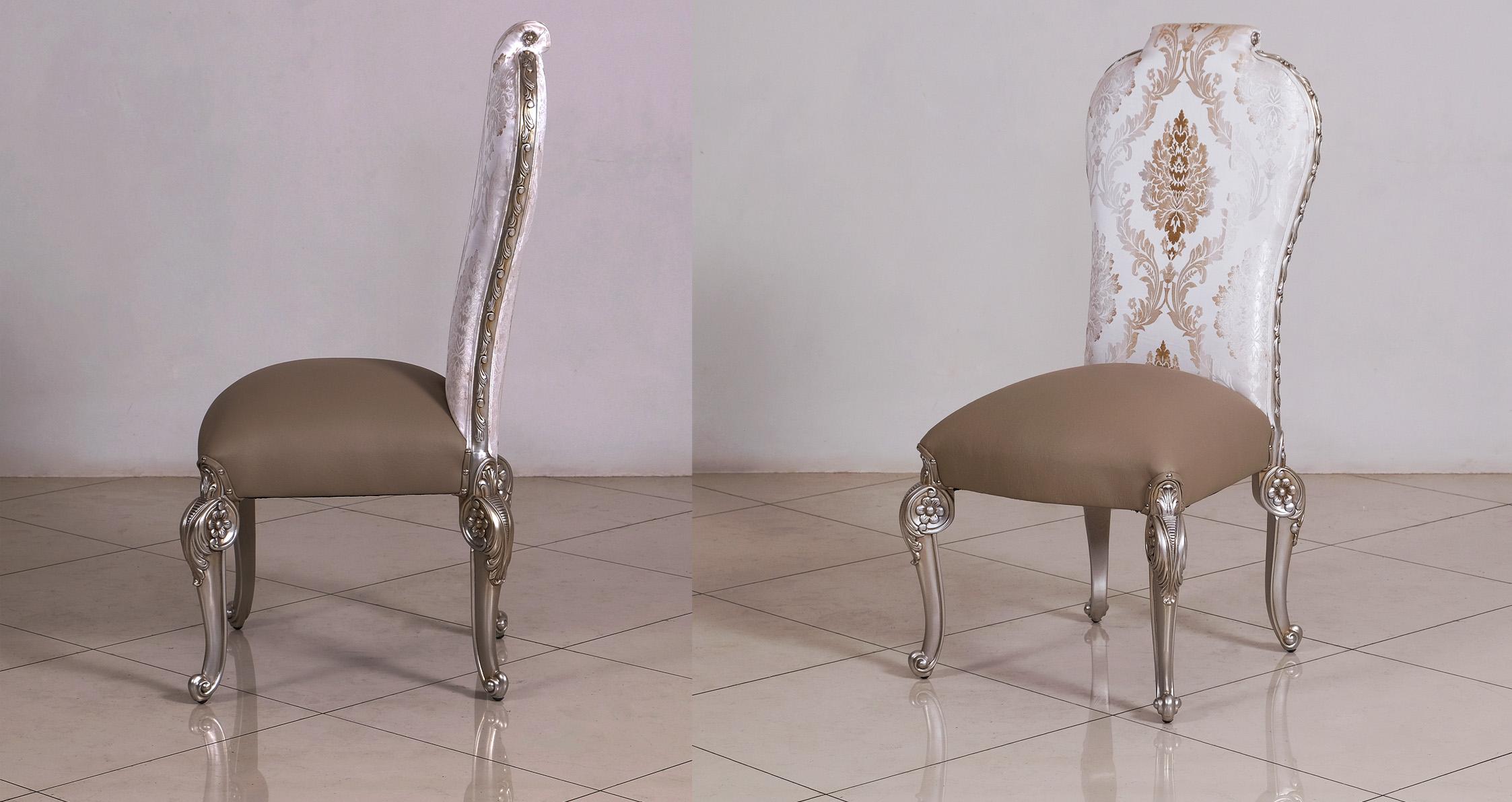 Contemporary, Modern Dining Chair Set BELLAGIO 40050-SC-Set-2 in Antique Silver, Pearl Leather