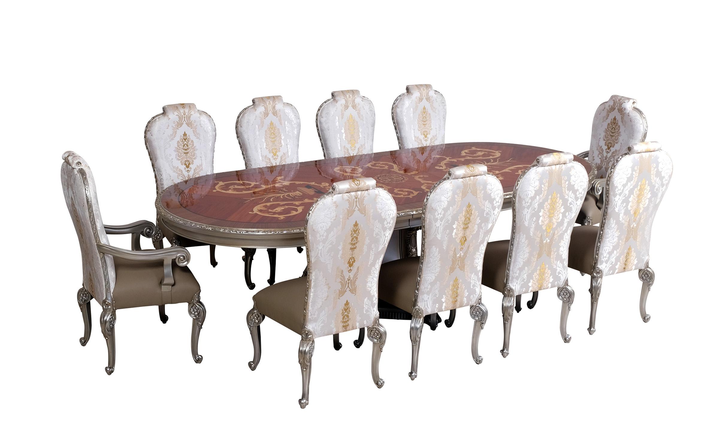 

    
Luxury Antique Silver & Ebony BELLAGIO Dining Table Set 11Pcs EUROPEAN FURNITURE
