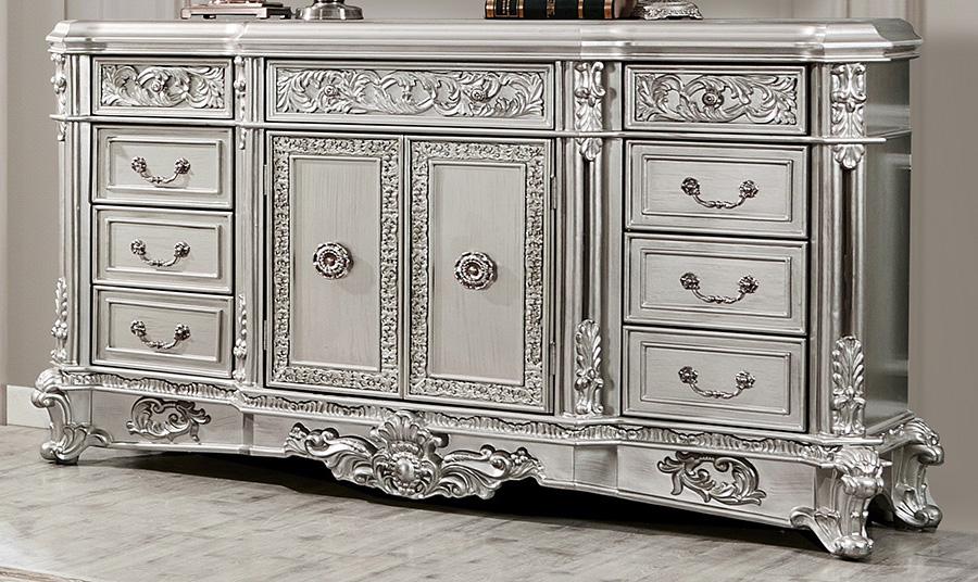 

    
Luxury Antique Silver Grey Carved Wood Dresser & Mirror Set 2 Pcs Traditional Homey Design HD-5800GR
