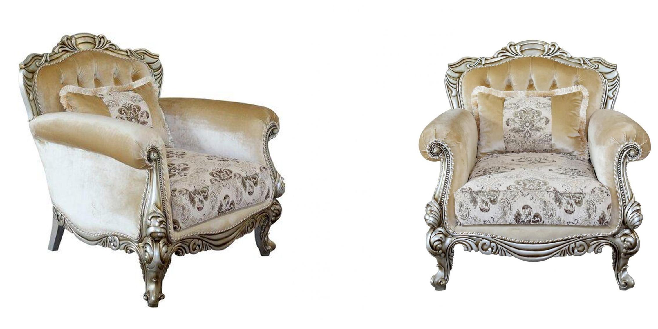 Classic, Traditional Arm Chair Set SERENA 37055-C-Set-2 in Antique, Silver Fabric