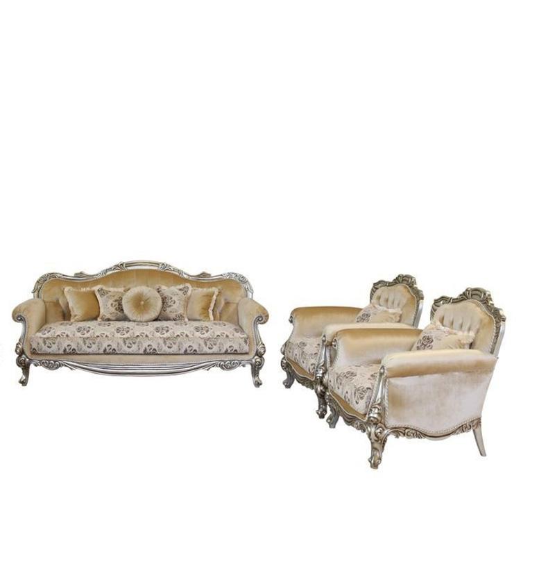 Classic, Traditional Sofa Set SERENA 37055-Set-3 in Antique, Silver Fabric
