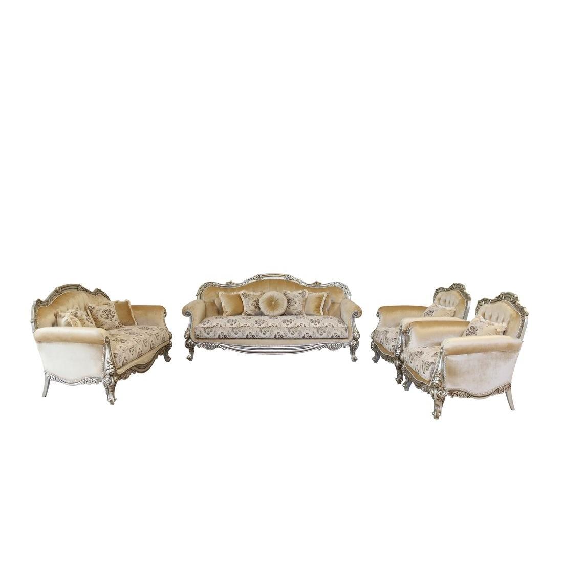 

    
Luxury Antique Silver Wood Trim SERENA Sofa Set 4 Pcs EUROPEAN FURNITURE Classic
