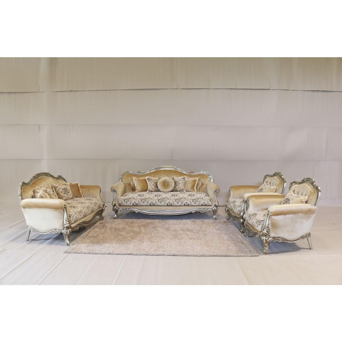 

    
 Photo  Luxury Antique Silver Wood Trim SERENA Sofa Set 4 Pcs EUROPEAN FURNITURE Classic
